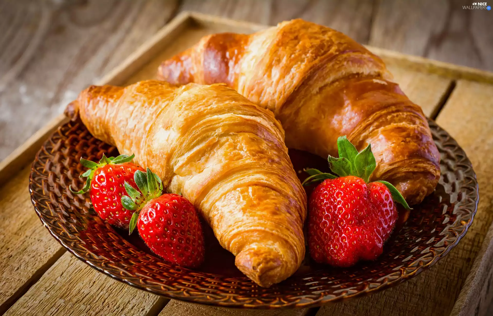 plate, Croissants, strawberries