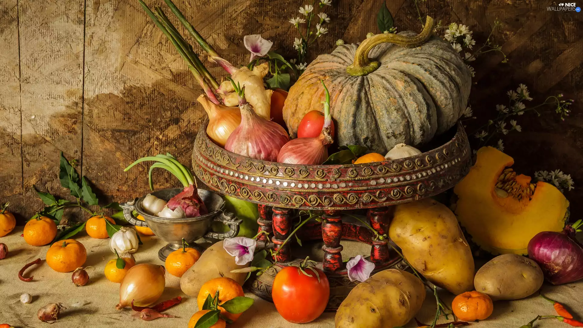 composition, vegetables, pumpkin, plateau