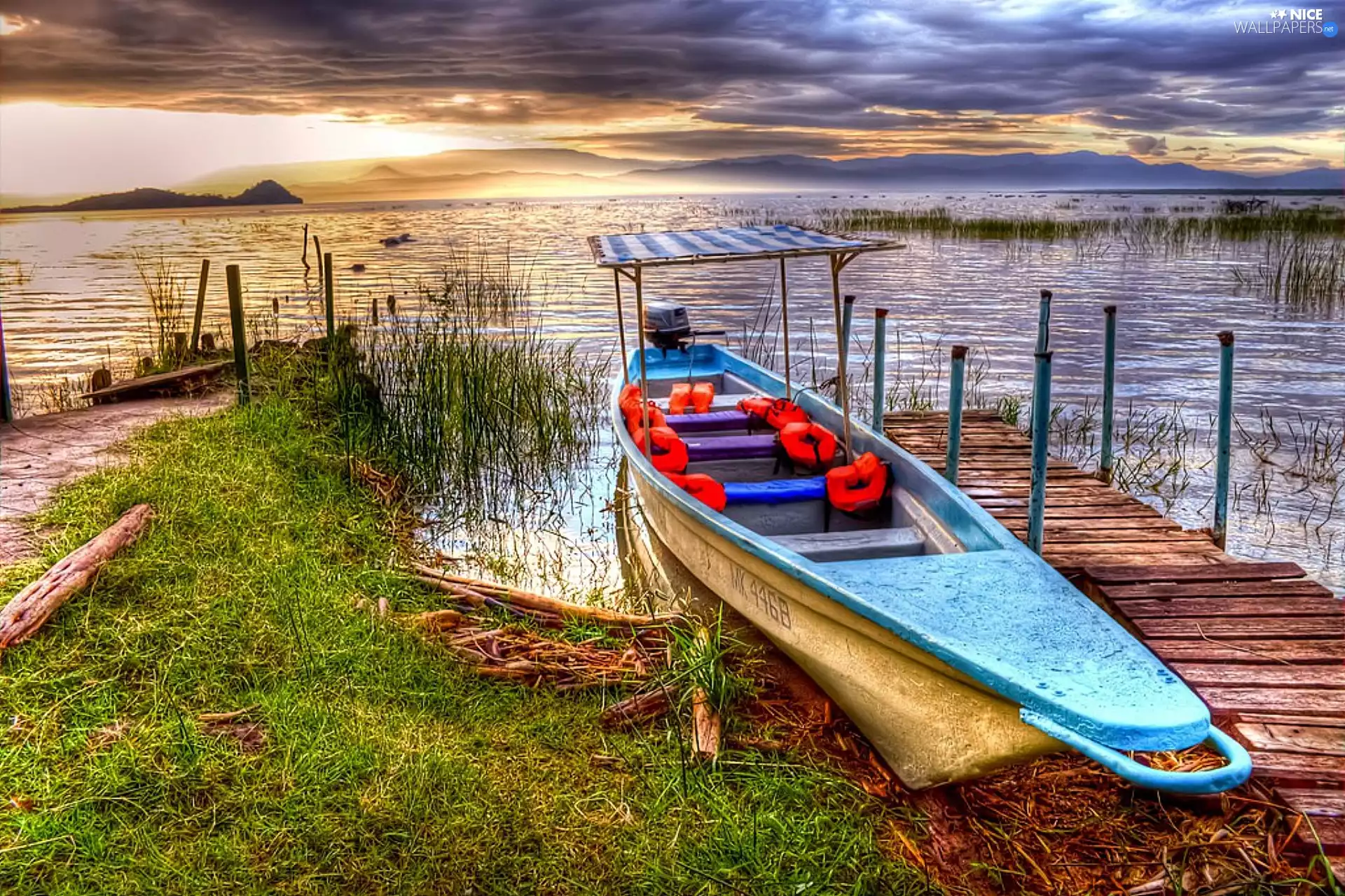 Platform, lake, Boat