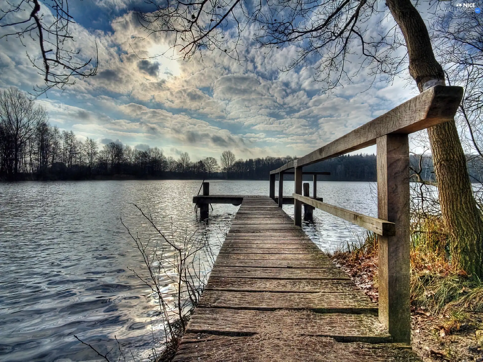 Platform, clouds, lake