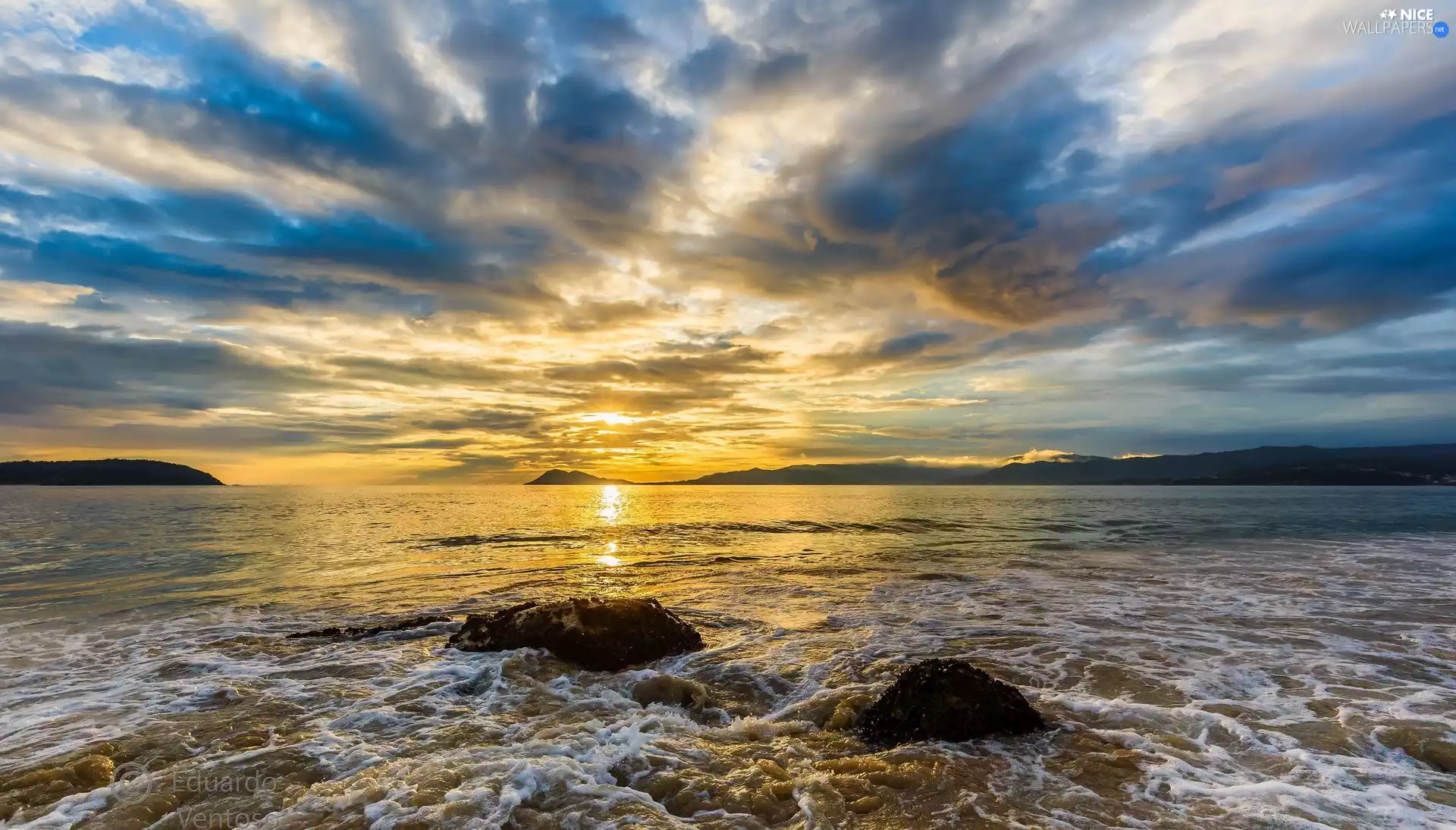 Playa de Coira Beach, Galicia, Sunrise, Portosin, Spain, sea, clouds