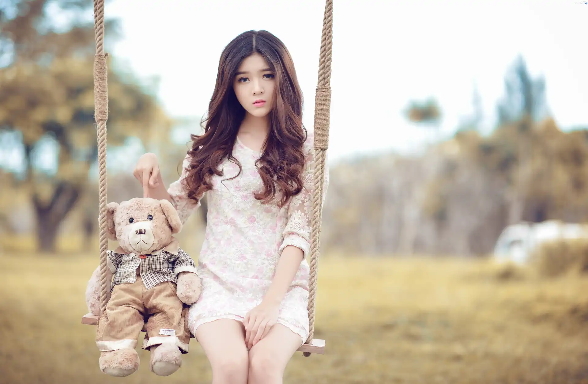 Swing, girl, plush toy