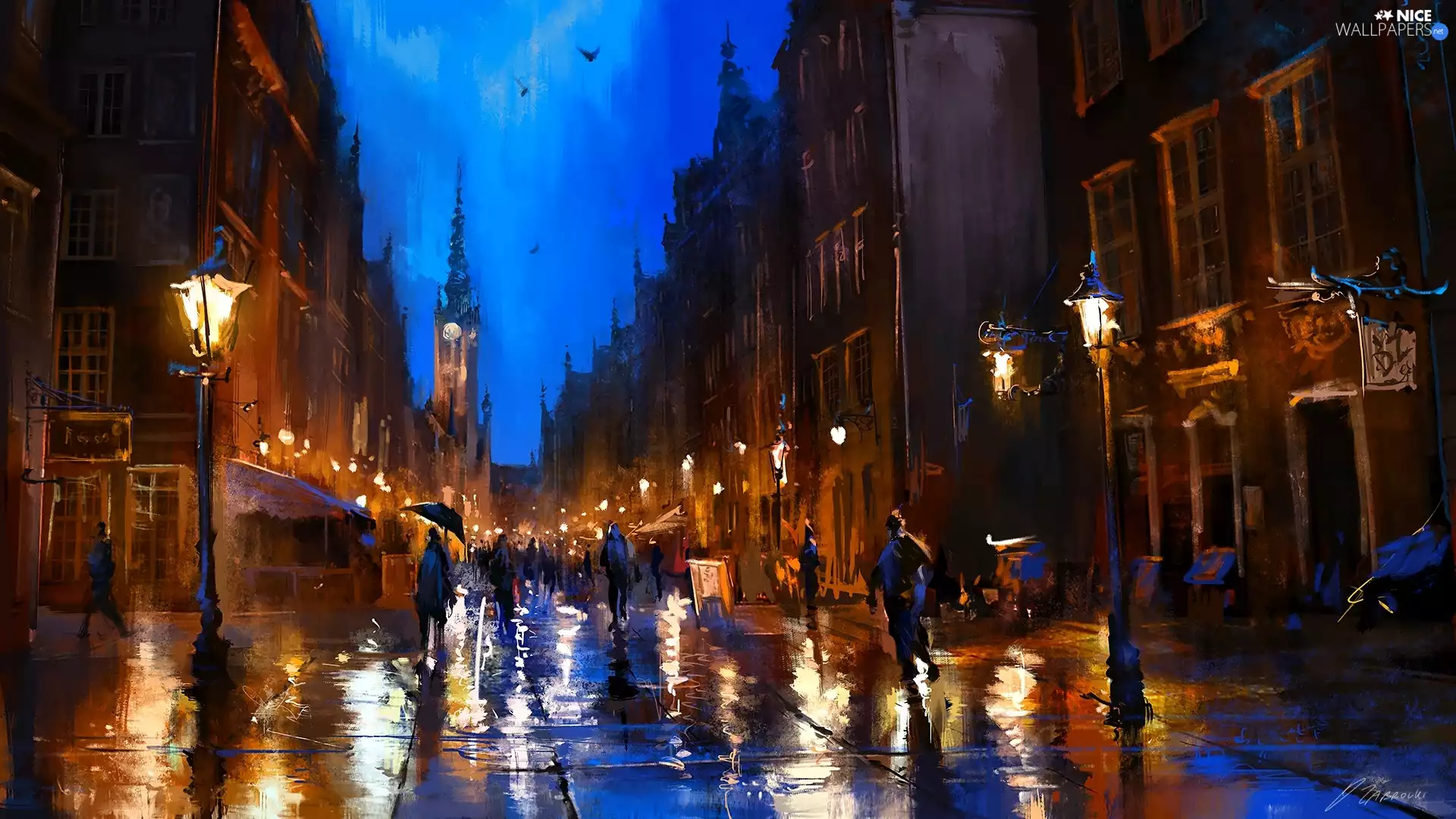 lanterns, Digital Art, Poland, Street, Gdańsk