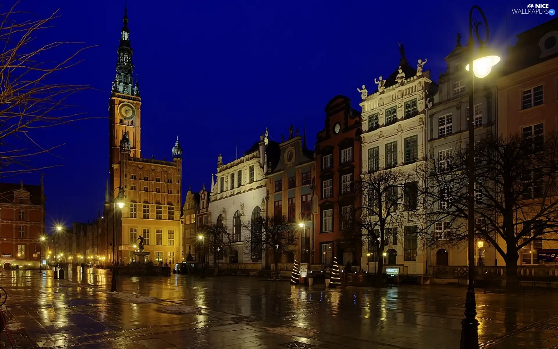 Town, Gdańsk, Poland, night