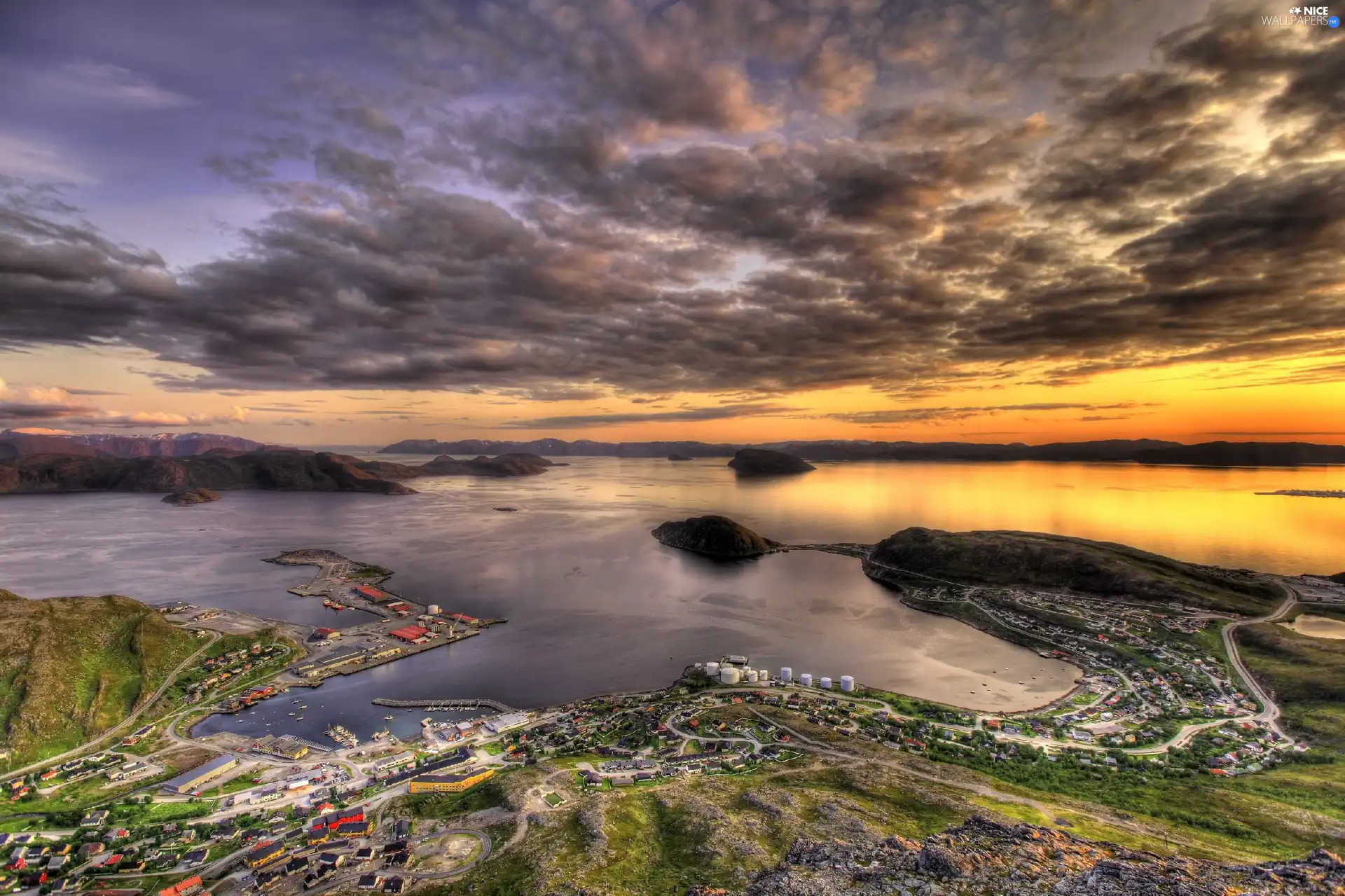 port, Coast, clouds