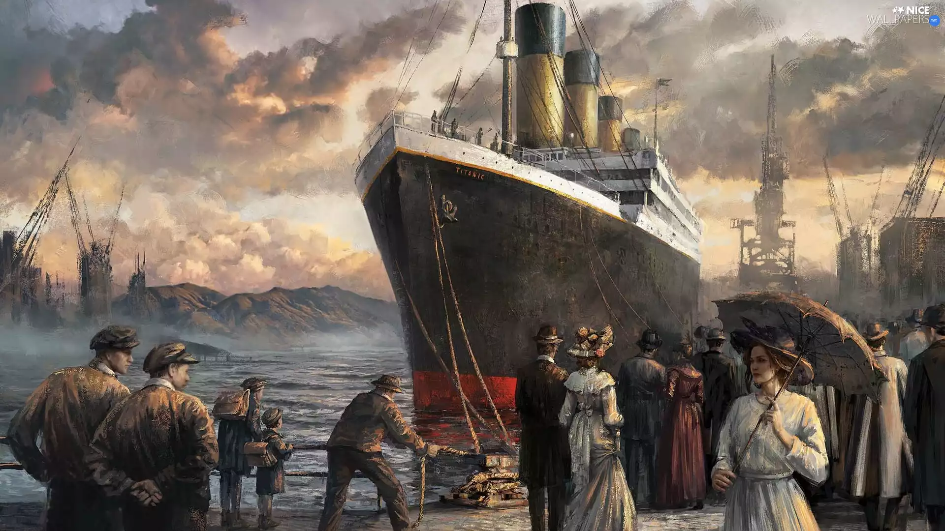 People, port, Ship, Titanic, graphics