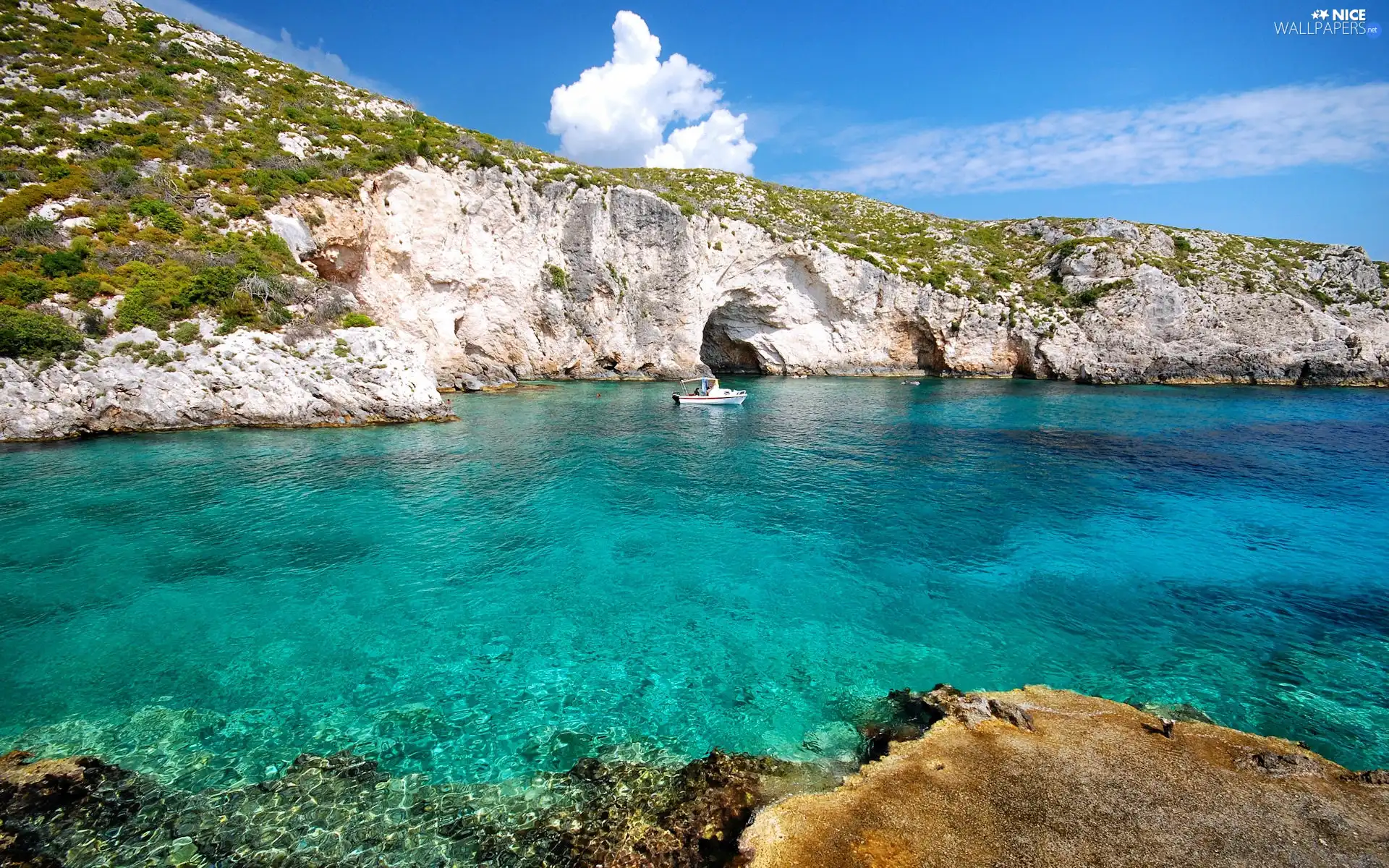 Caves, Motor boat, Zakynthos, Porto Limnionas, Greece