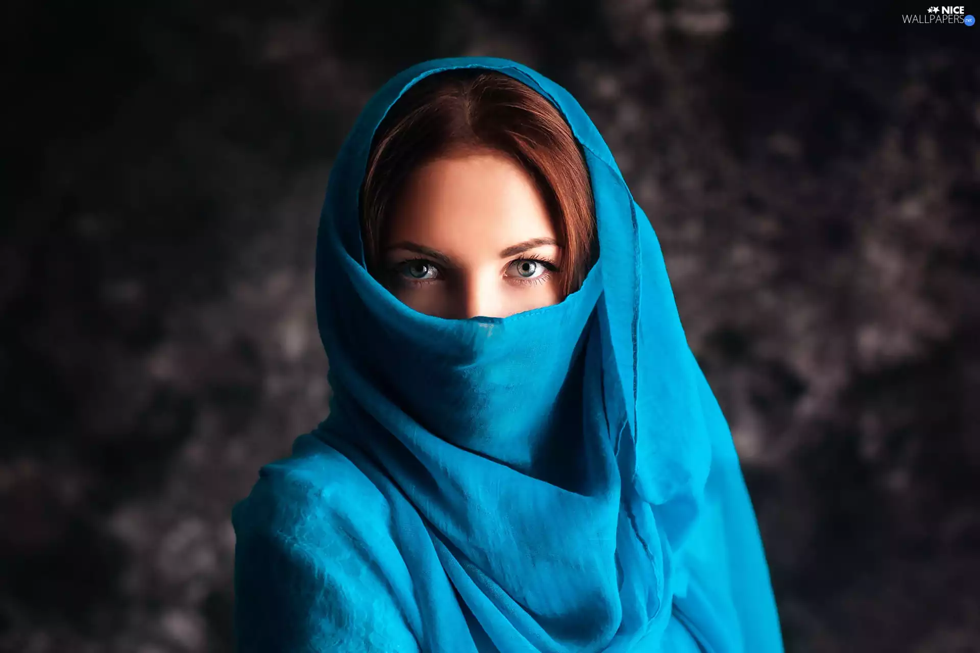 Women, turquoise, shawl, portrait