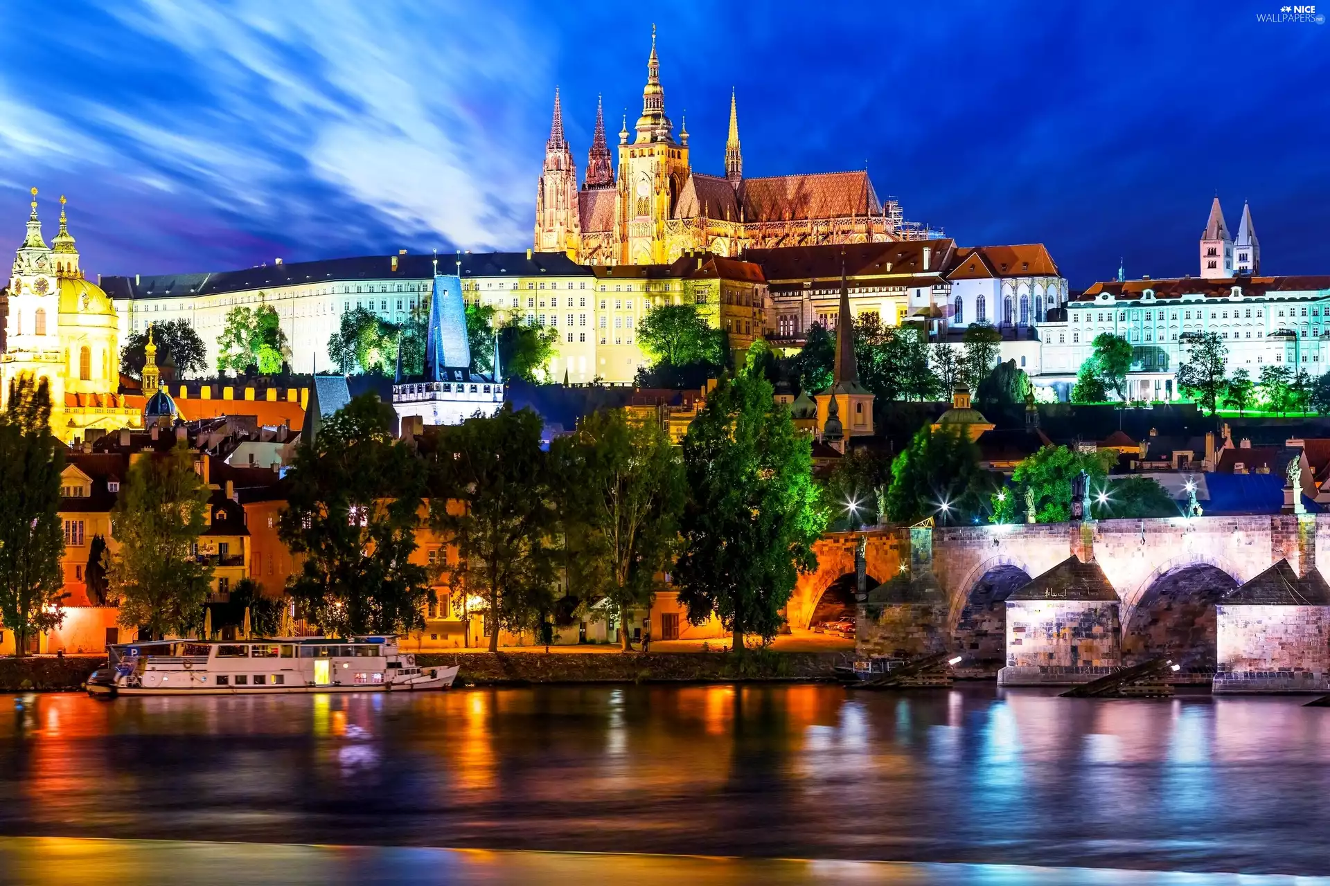 illuminated, Prague, Czech Republic, Town