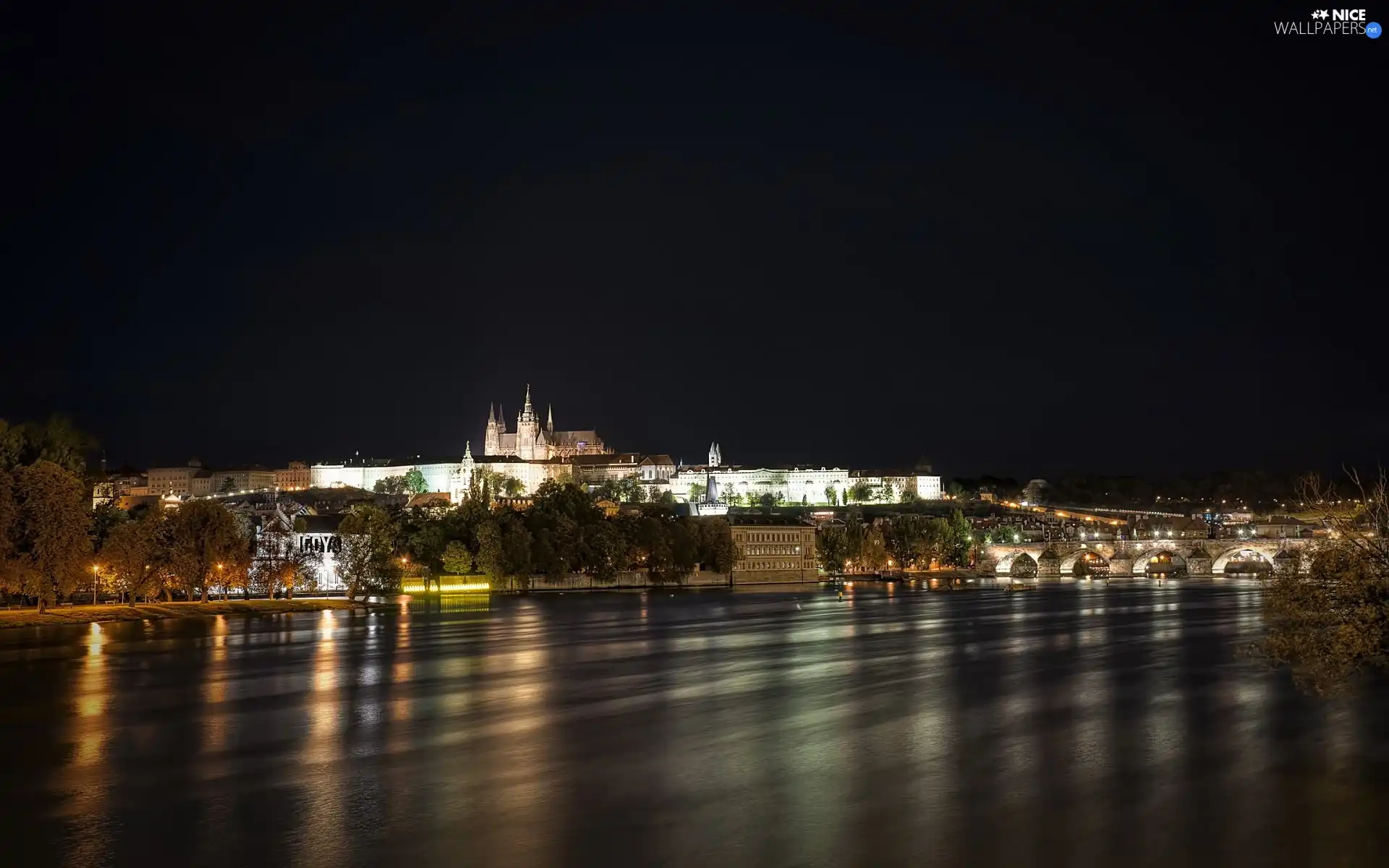 Prague, Czech Republic, town, night, panorama