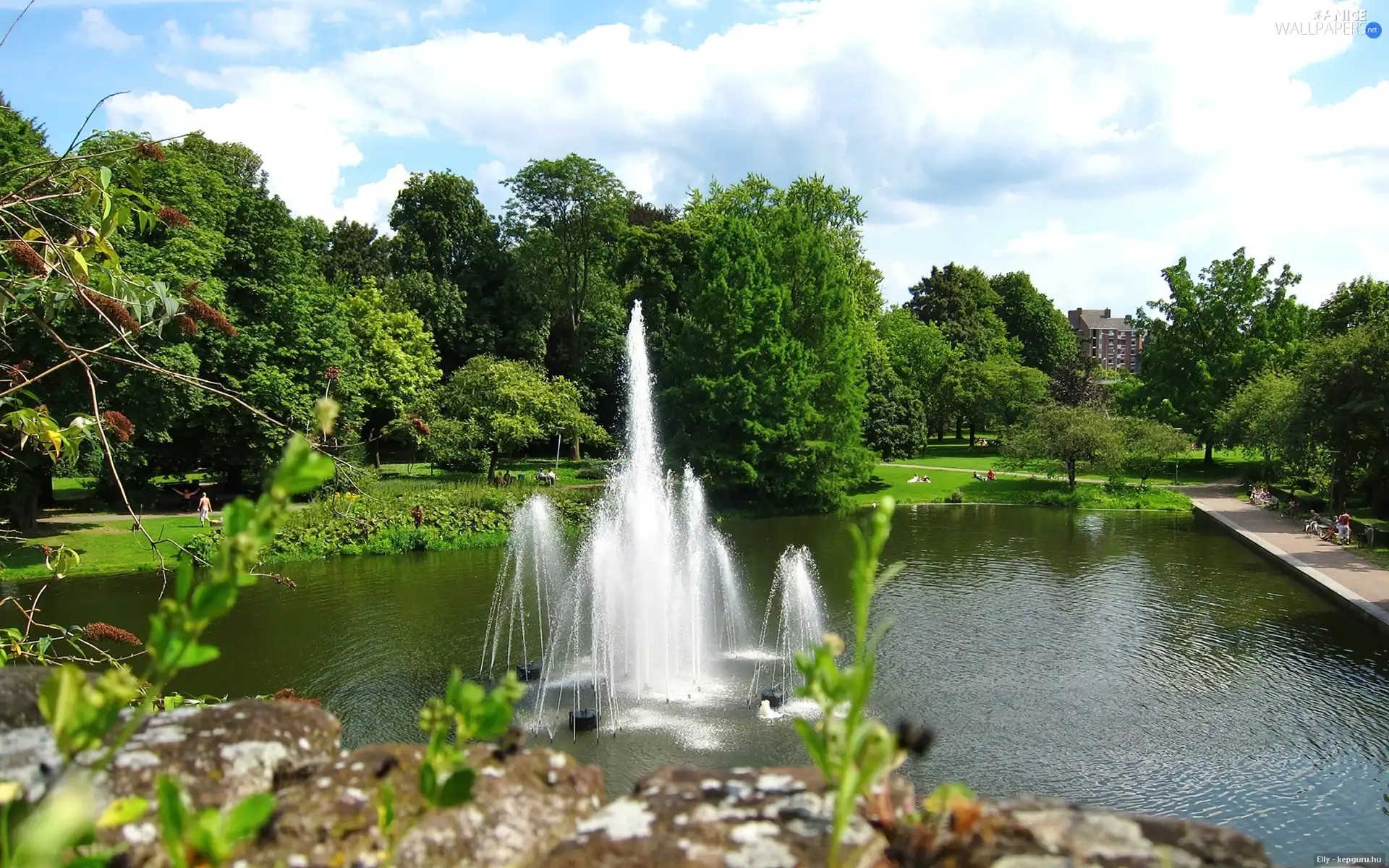 promenade, Park, fountain