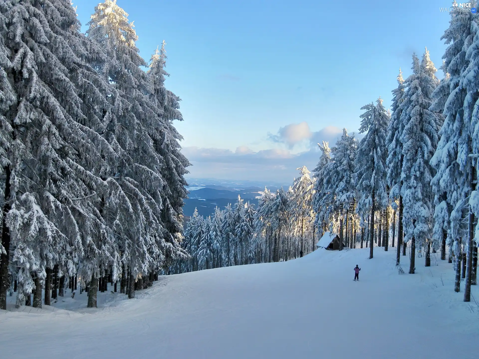 Mountains, Przebijające, luminosity, ligh, flash, forest, winter, sun