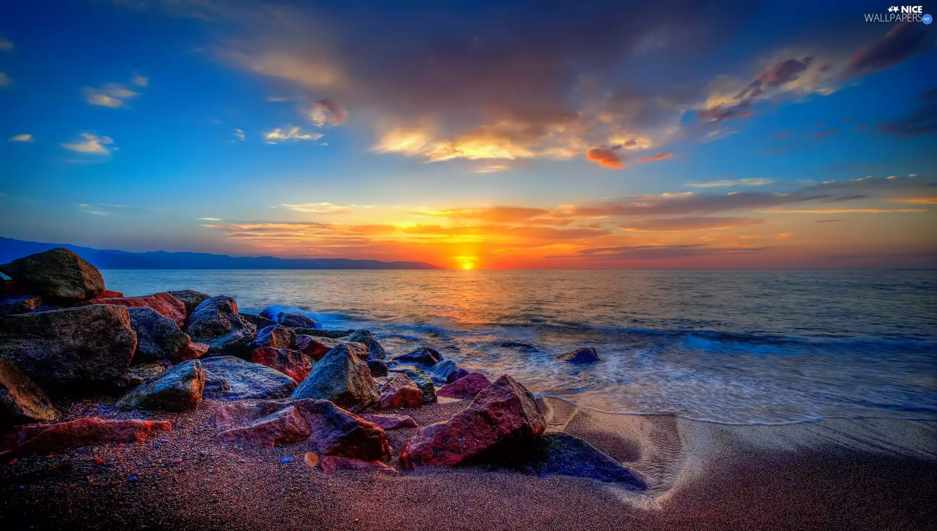 sea, Bay of Banderas, Great Sunsets, Puerto Vallarta, Mexico, Stones, clouds