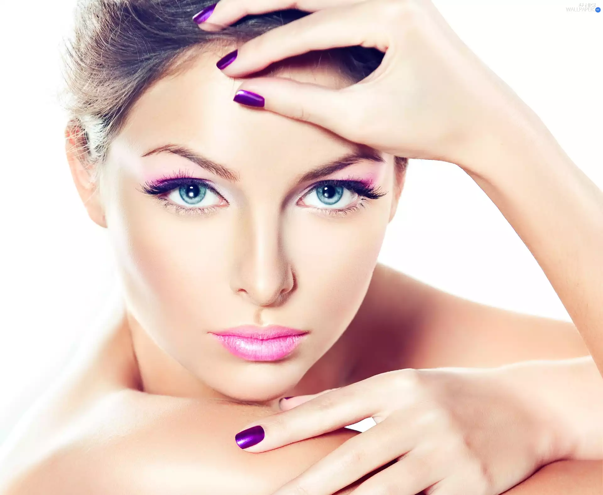 Women, purple, Nails, make-up