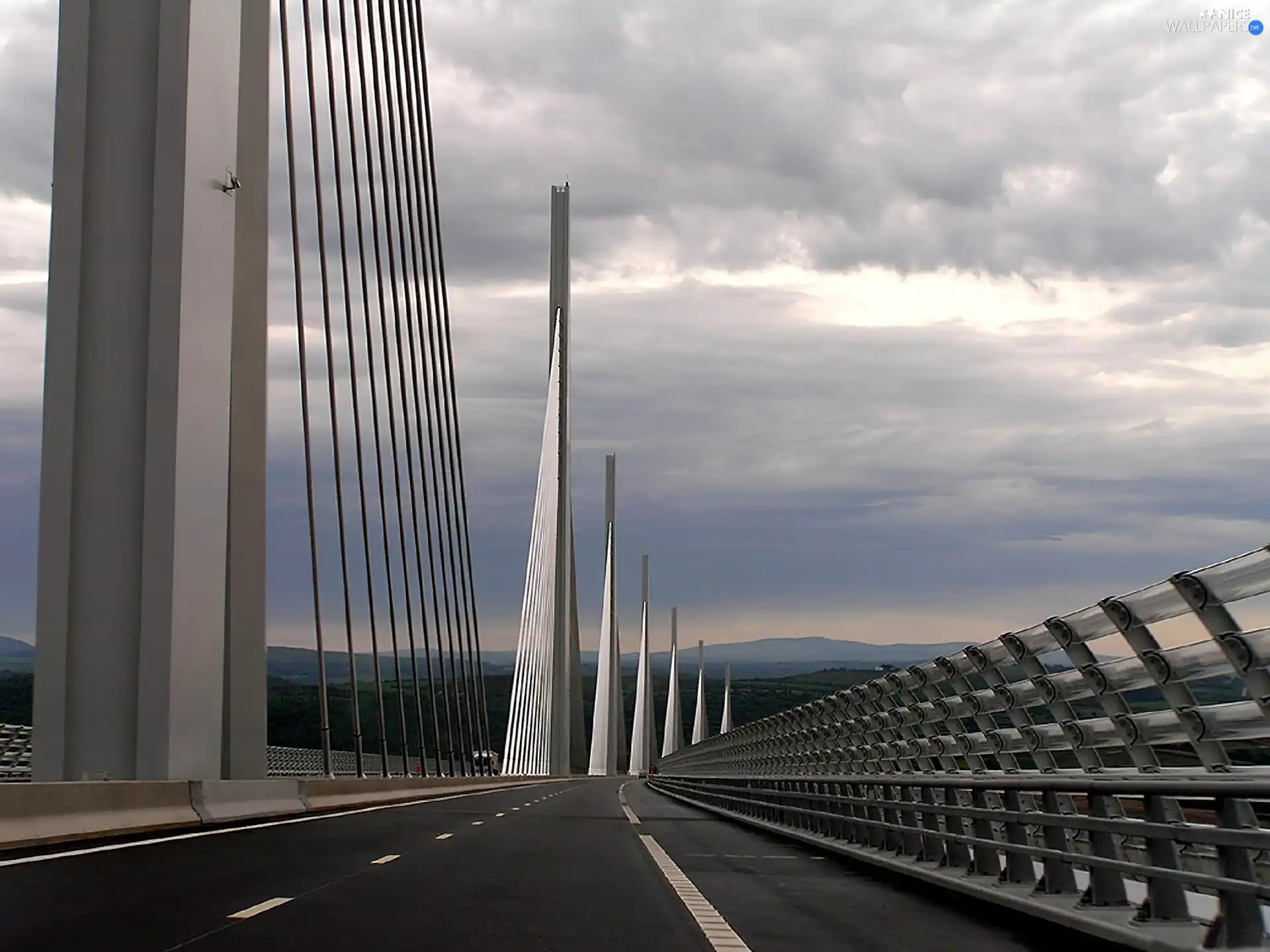 Pylons, barrier, overpass, Millau, France