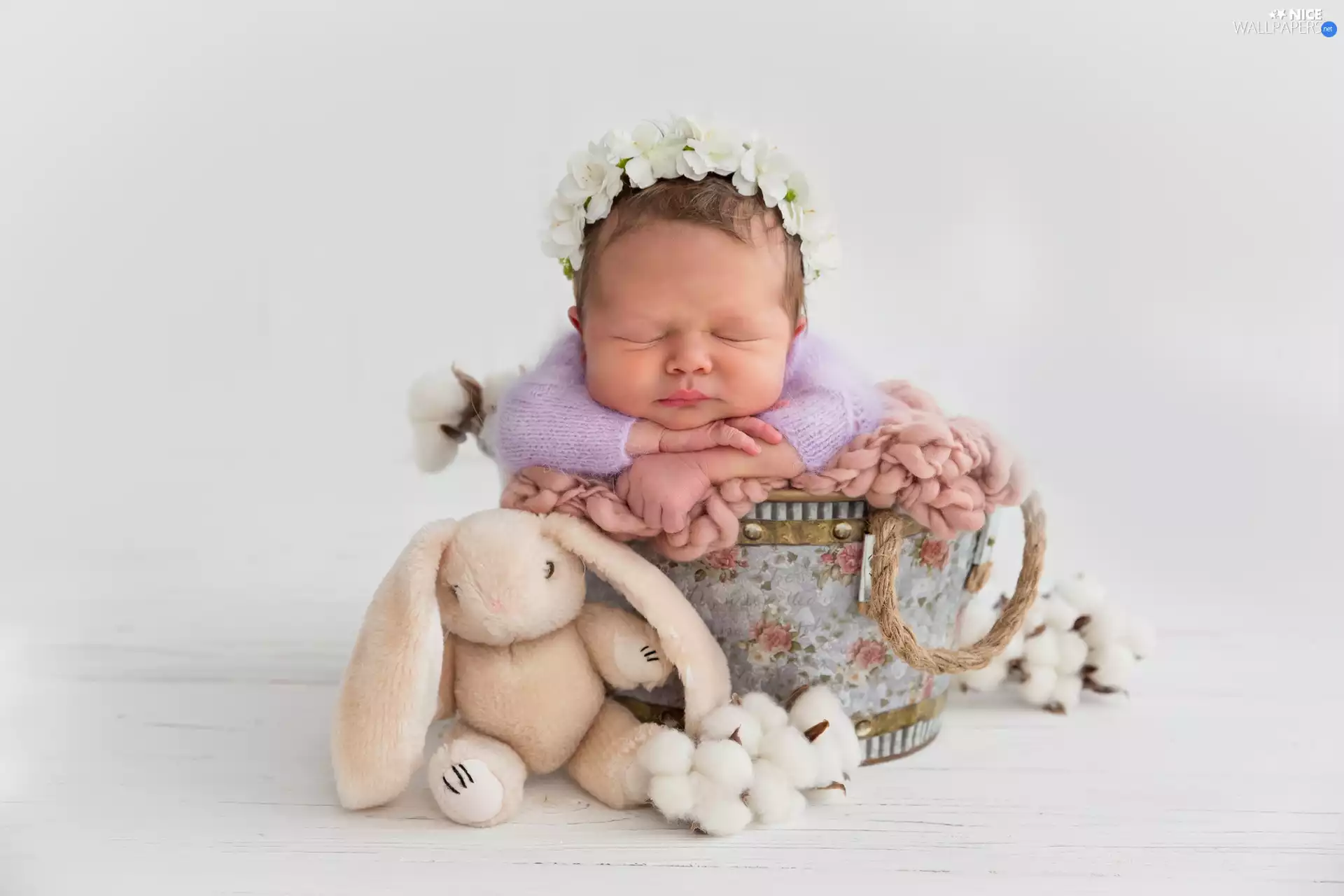 wreath, Sleeping, Plush, Rabbit, toy, Kid