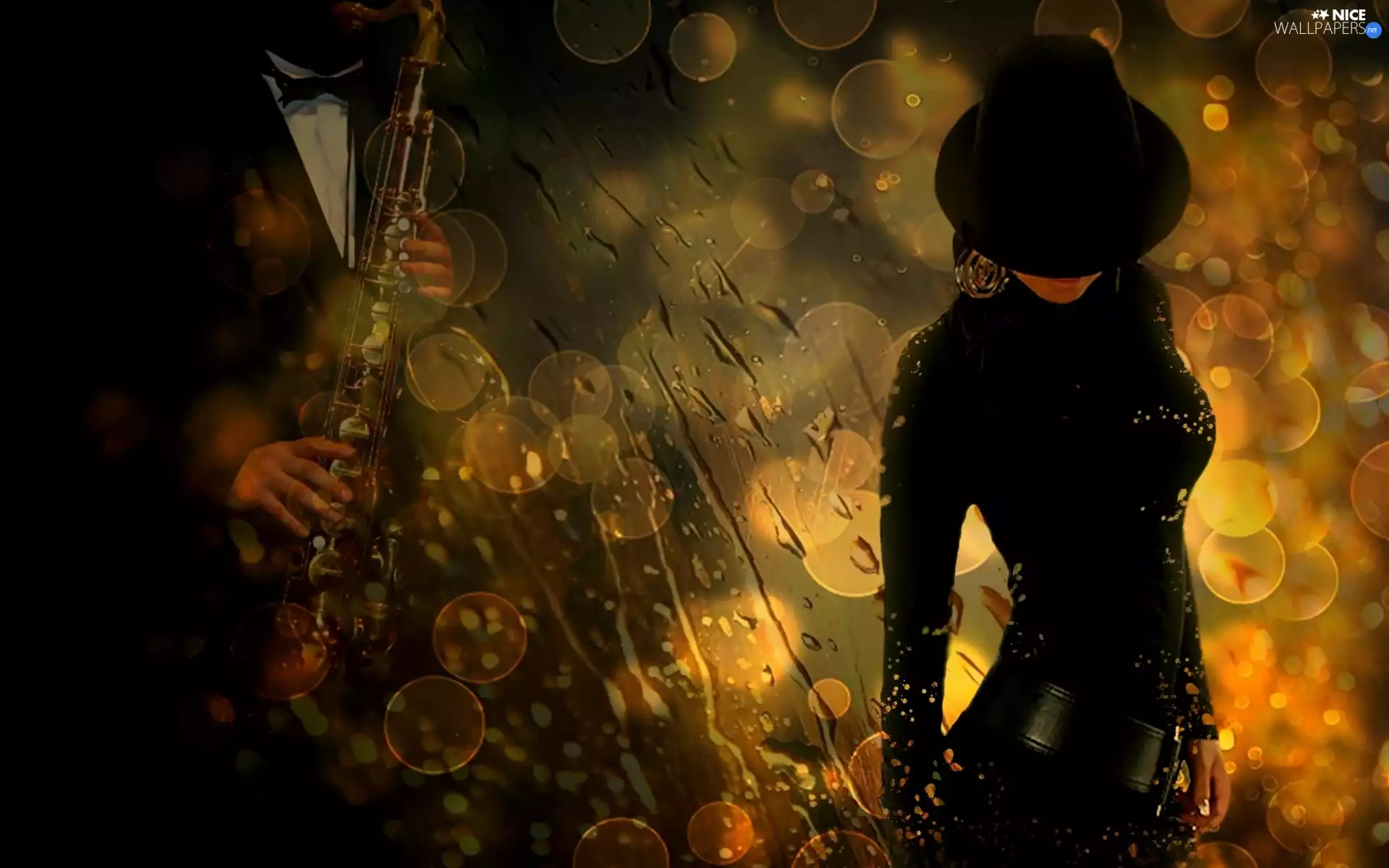 music, Rain, Hat, saxophone, Women