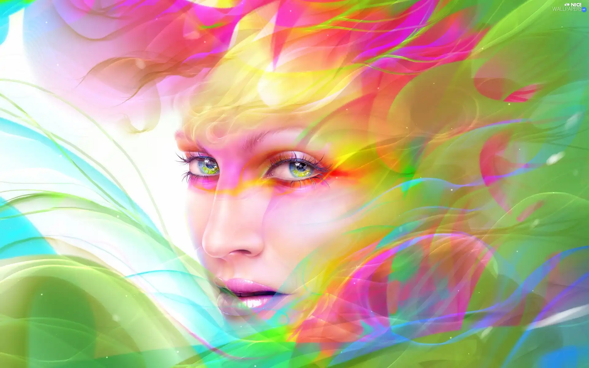 rainbow, streaks, color, make-up, Women