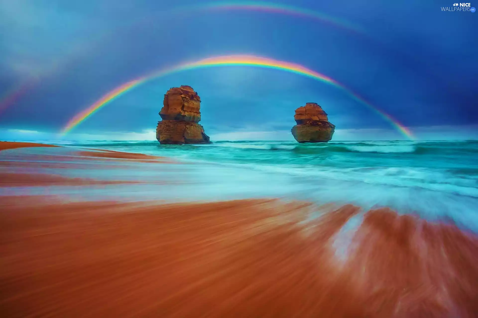 sea, rocks, Great Rainbows