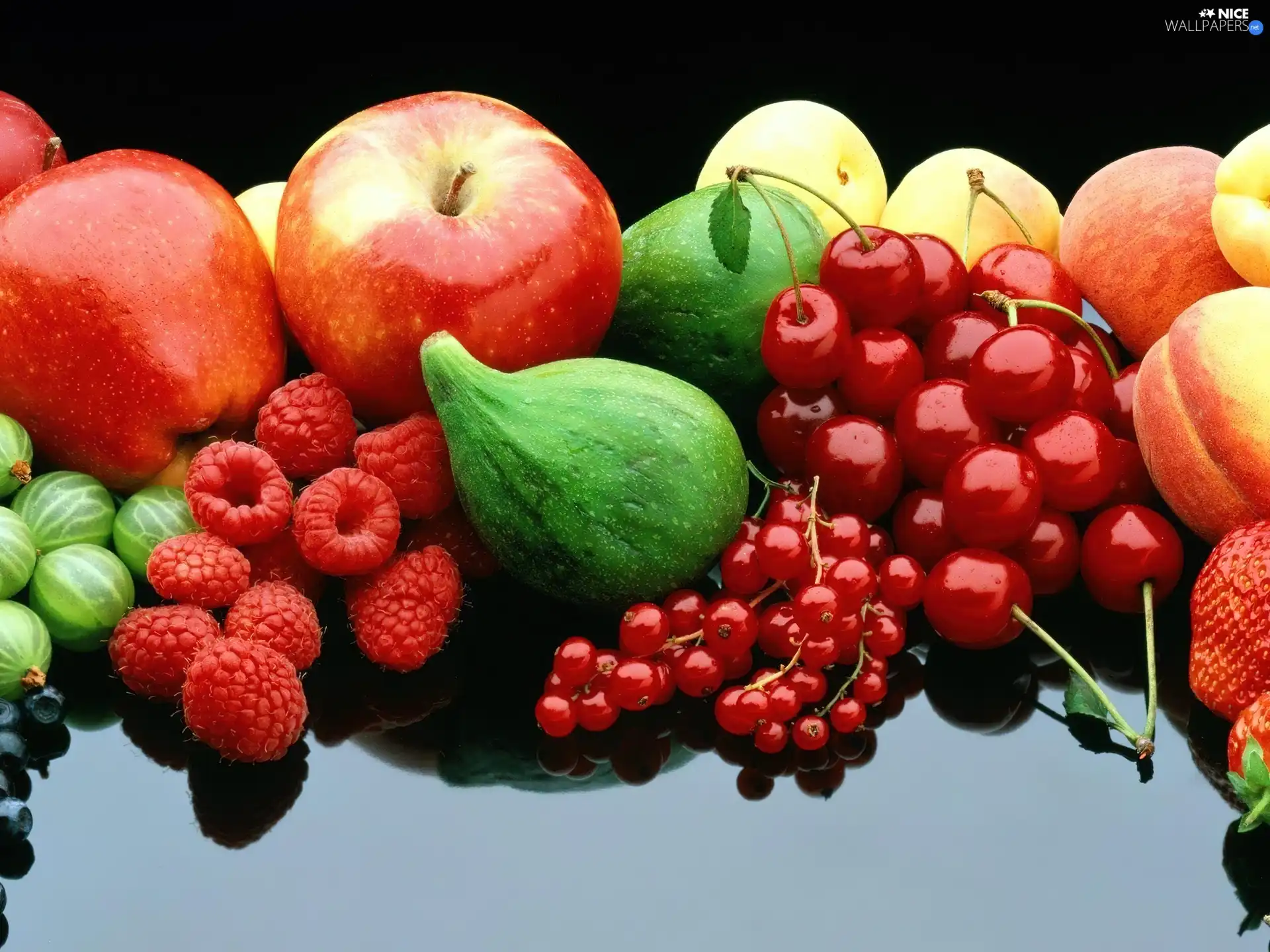 raspberries, cherries, Fruits, apples, different