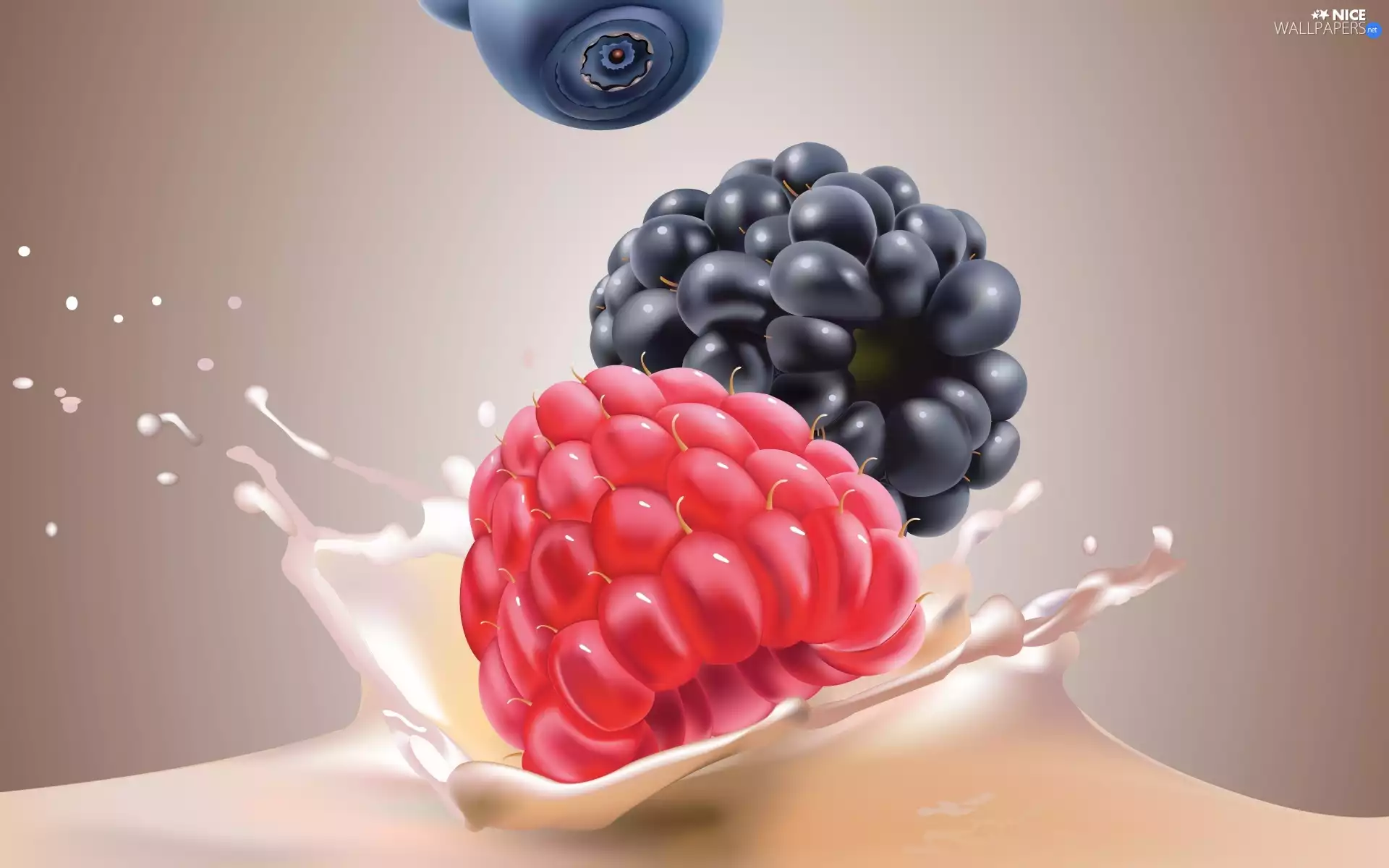 Fruits, blackberry, 3D, raspberry