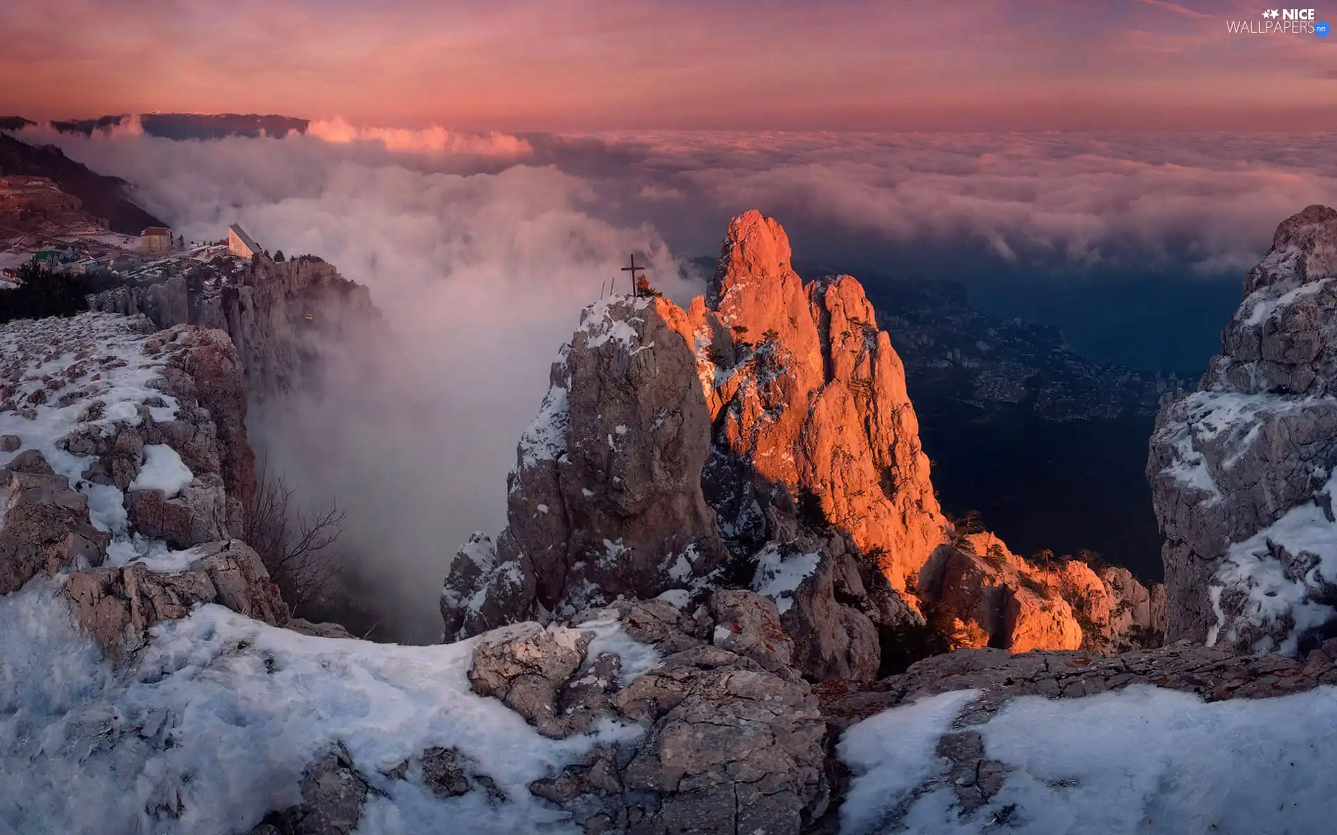 rays, Mountains, clouds