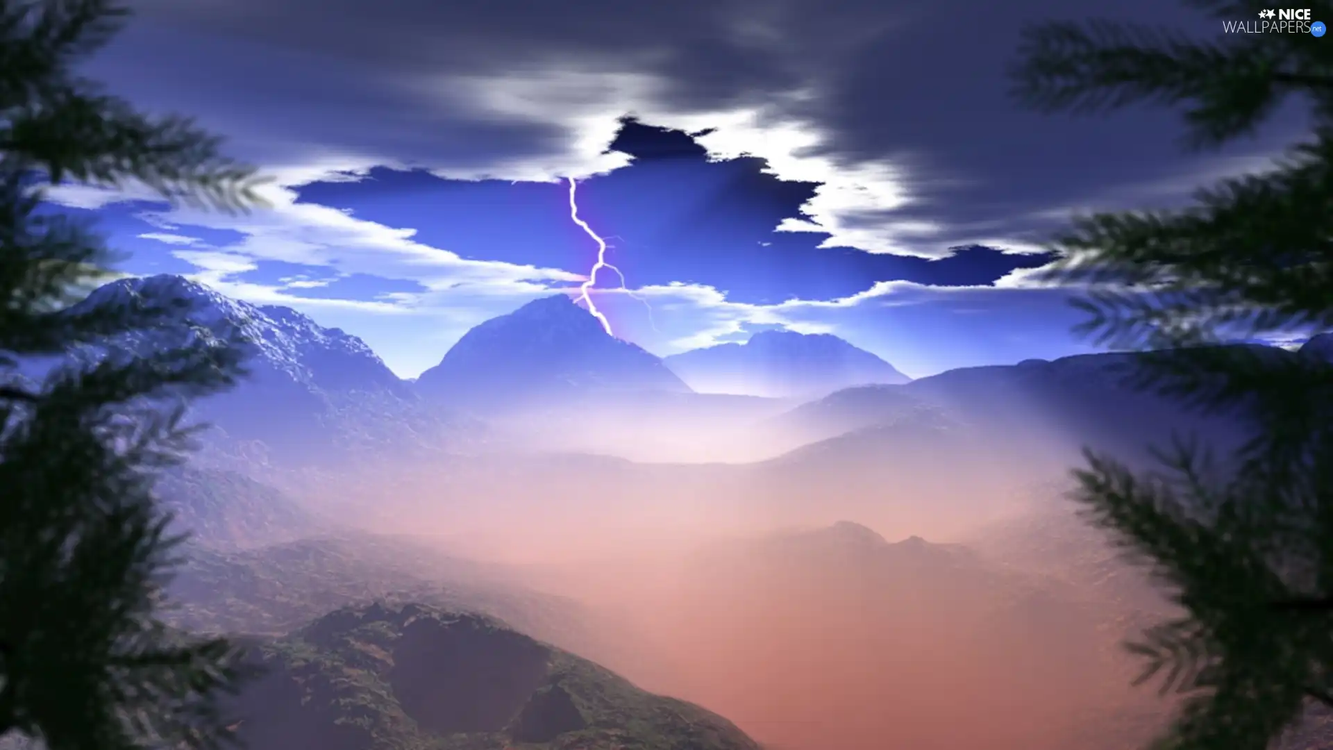 rays, sun, Sky, Mountains, Storm