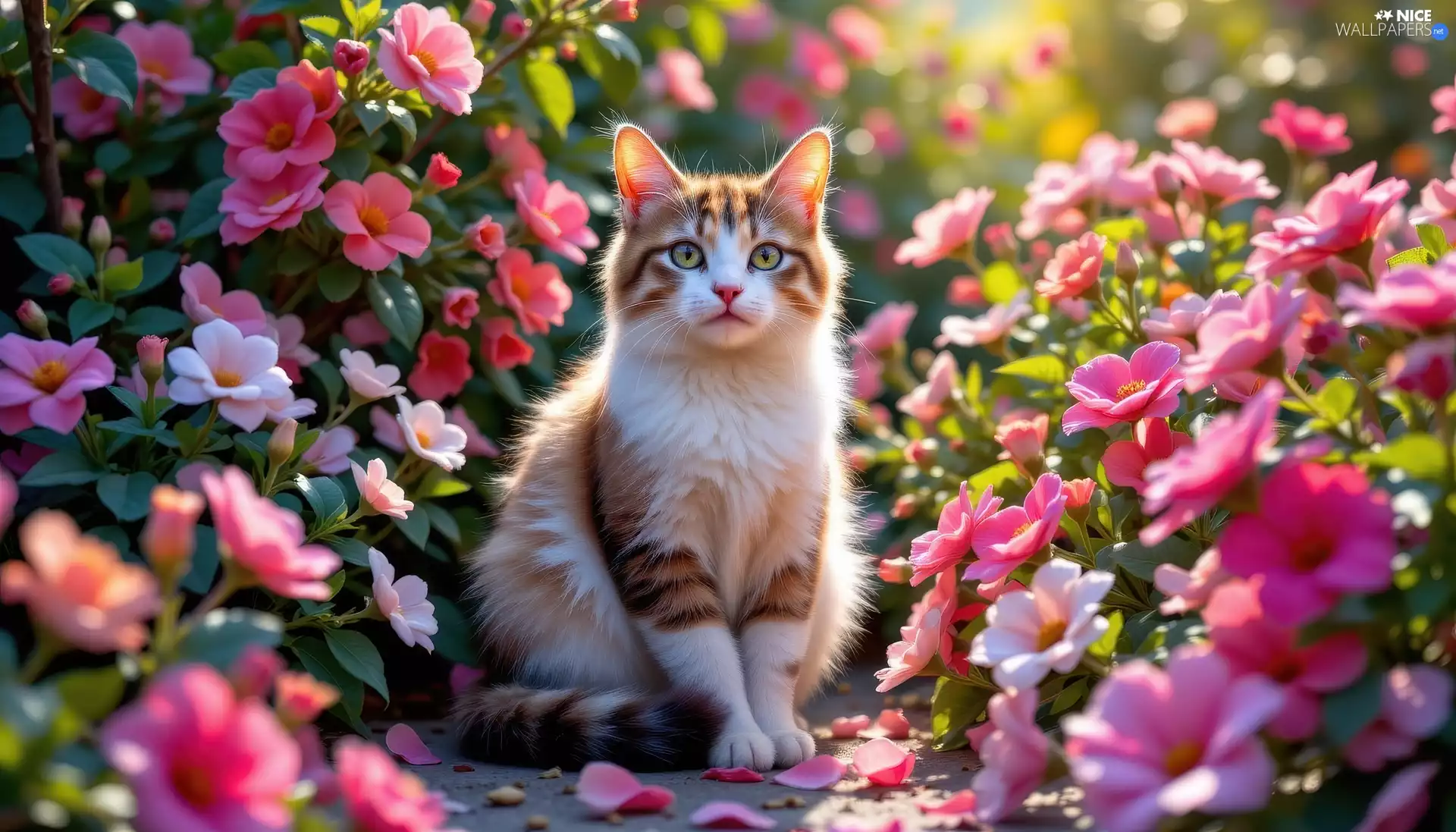 The look, Flowers, Red-white, cat, sitter