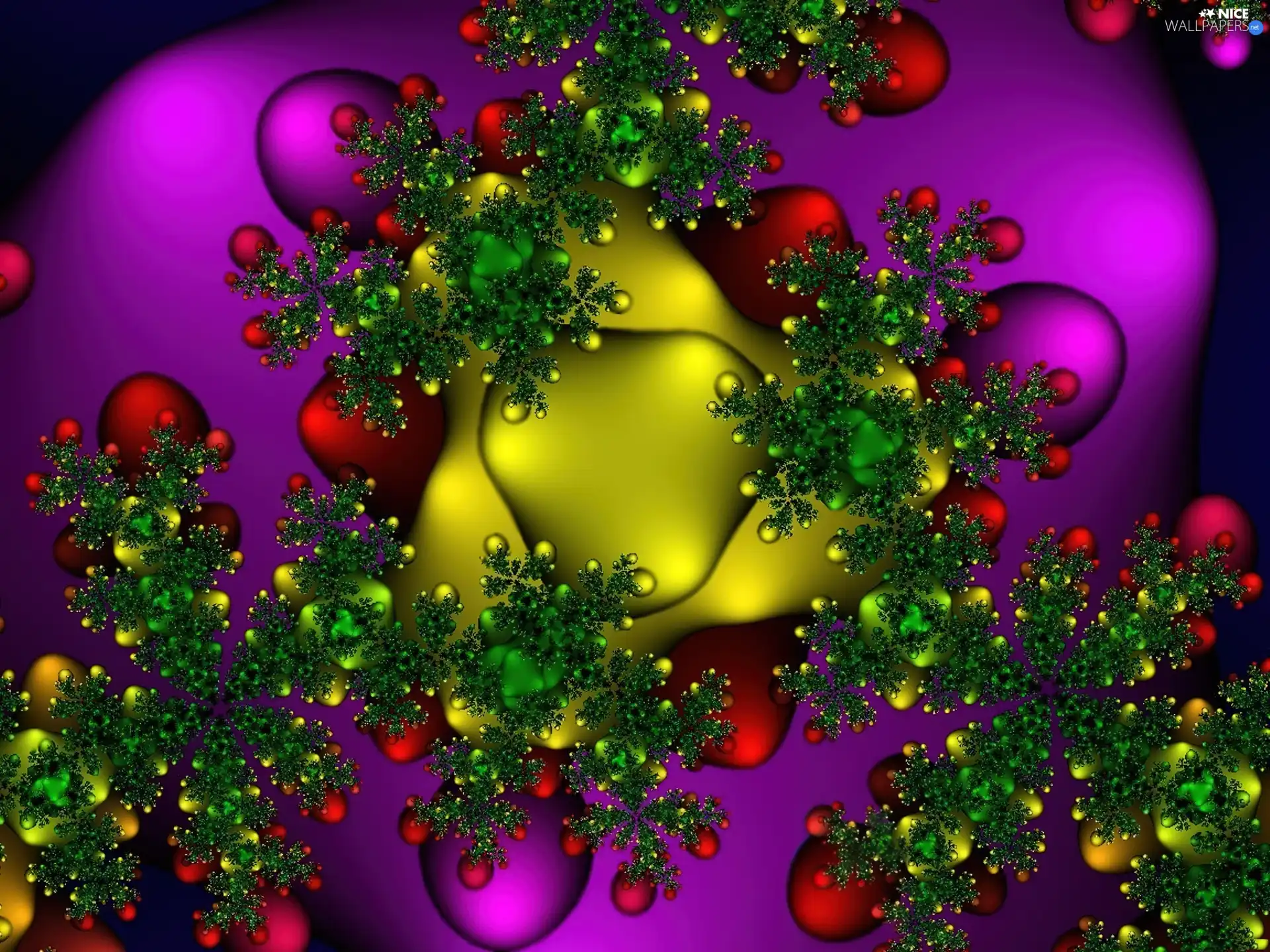 Red, spots, purple, Yellow, abstraction