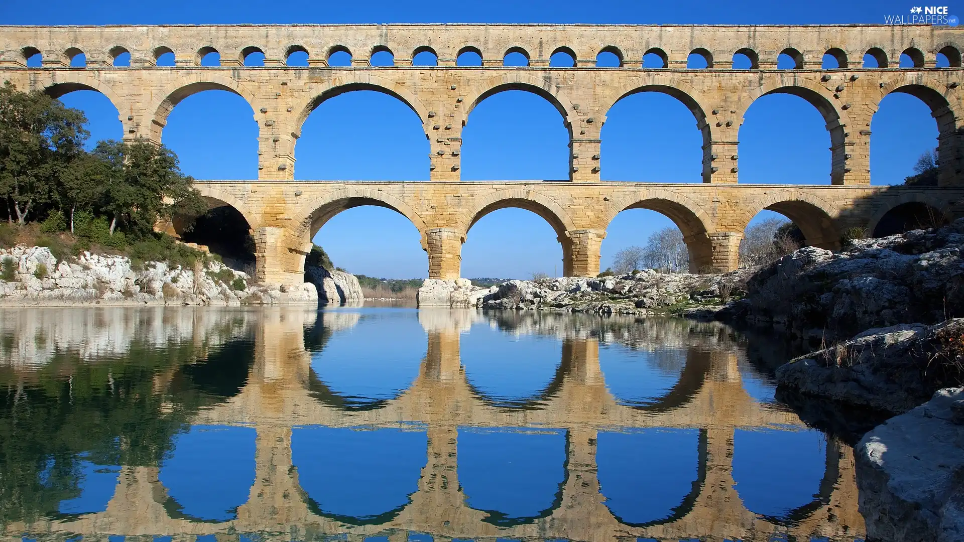 reflection, River, aqueduct