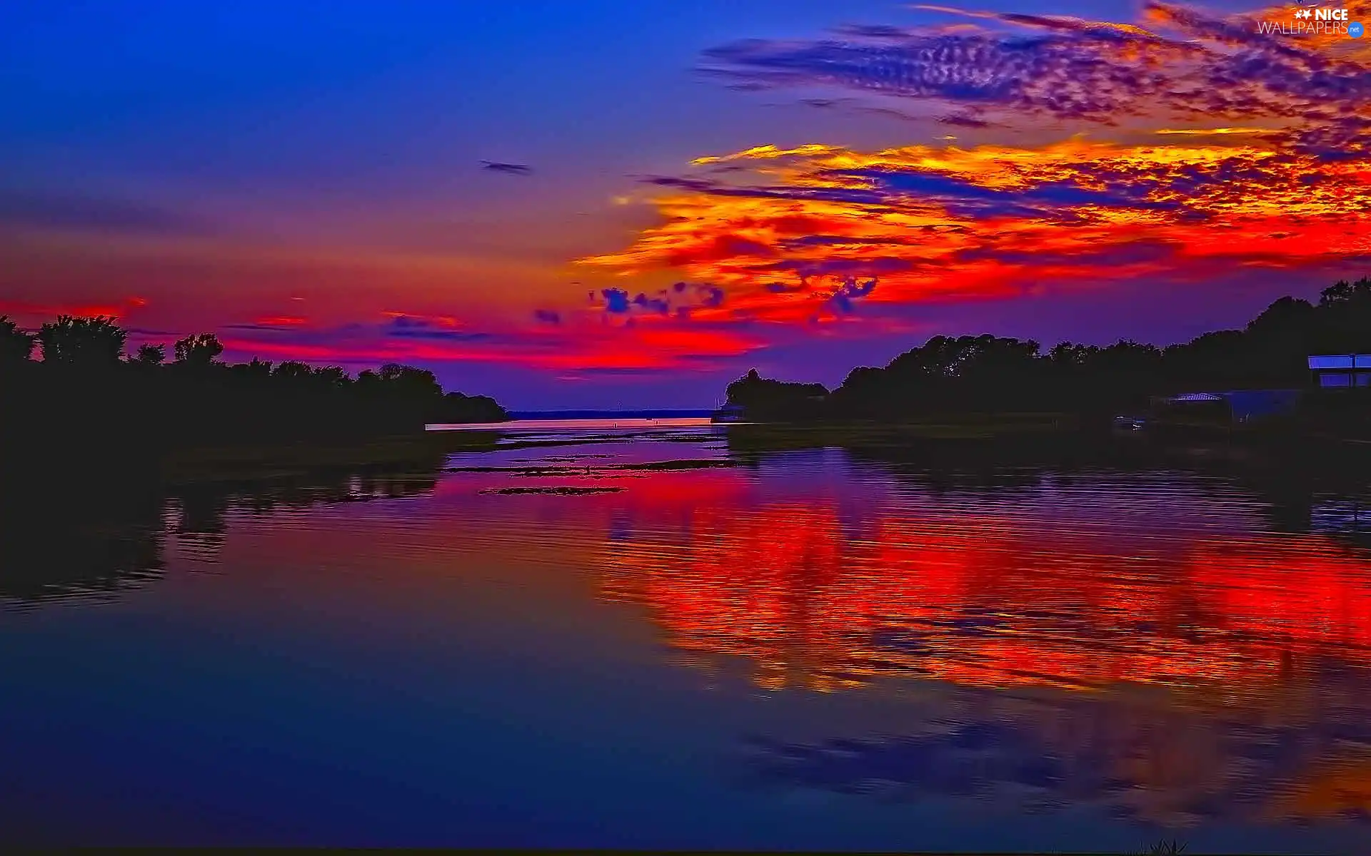 color, lake, reflection, clouds