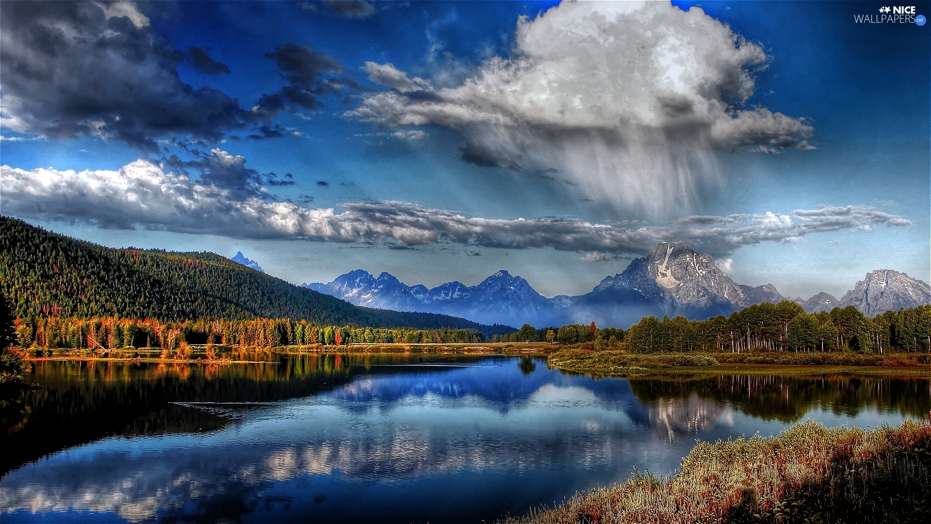 reflection, Mountains, lake