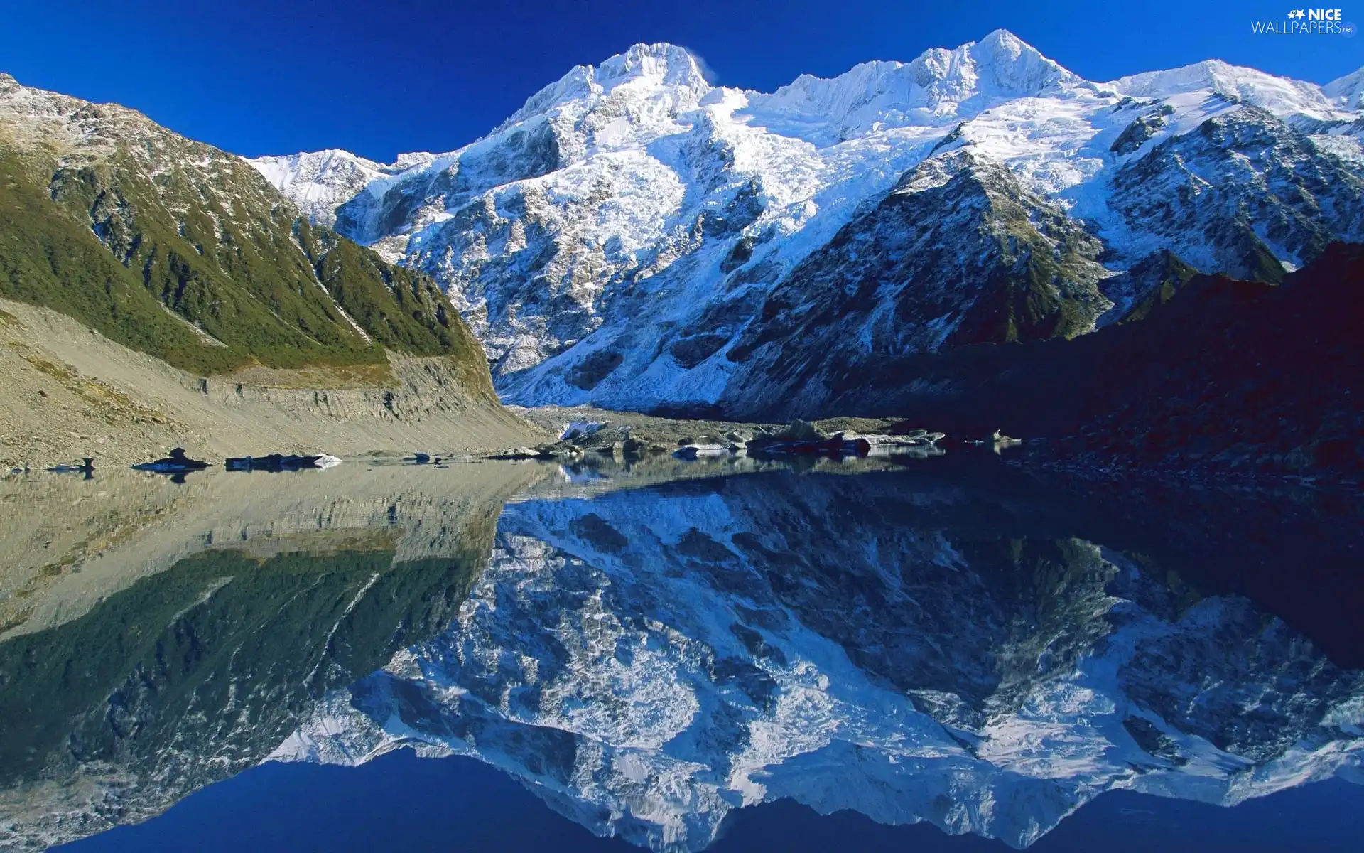 reflection, Mountains, lake