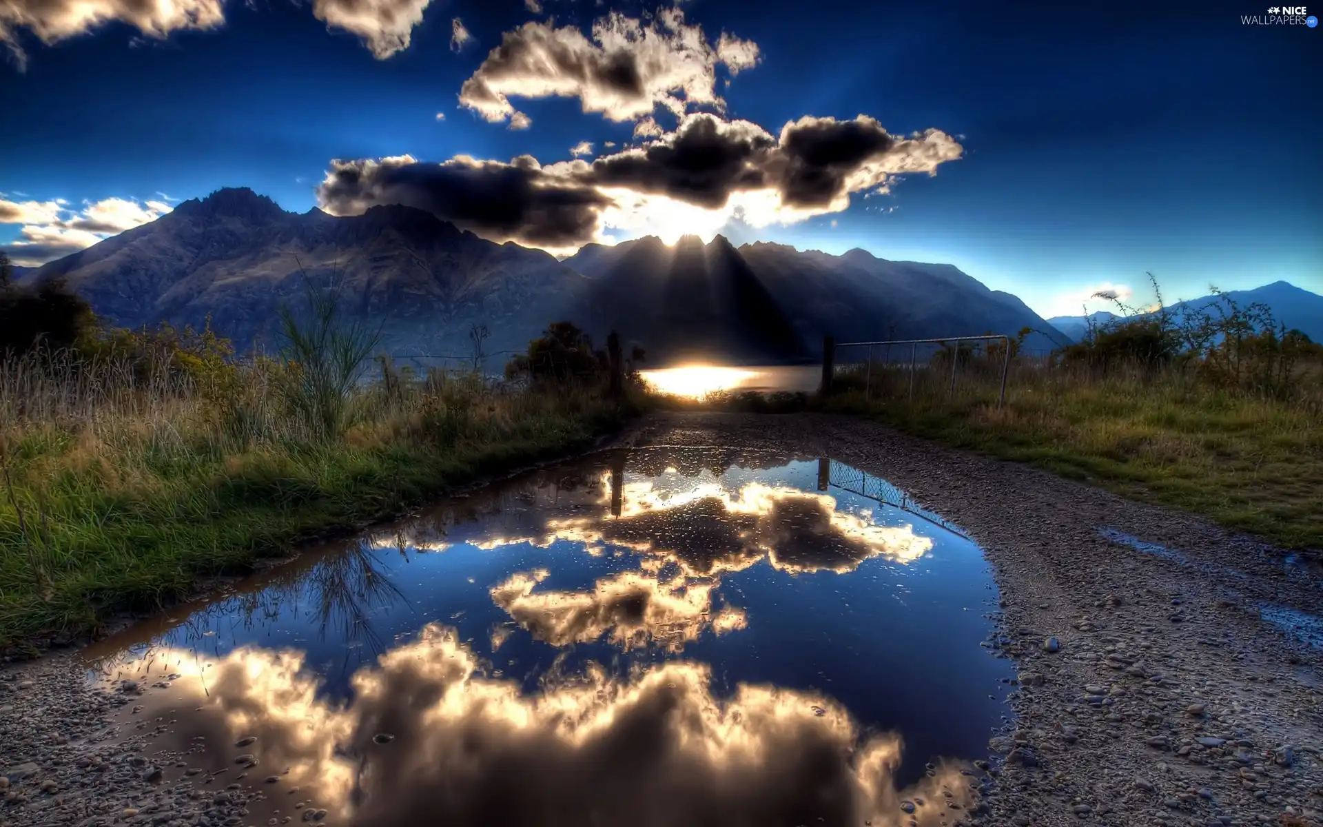 reflection, clouds, Mountains