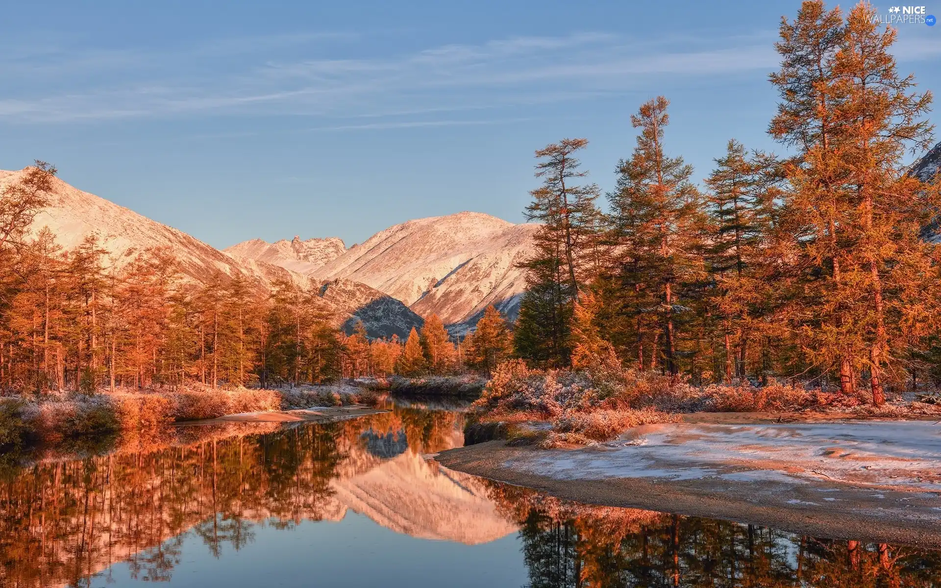 River, autumn, viewes, reflection, trees, Mountains