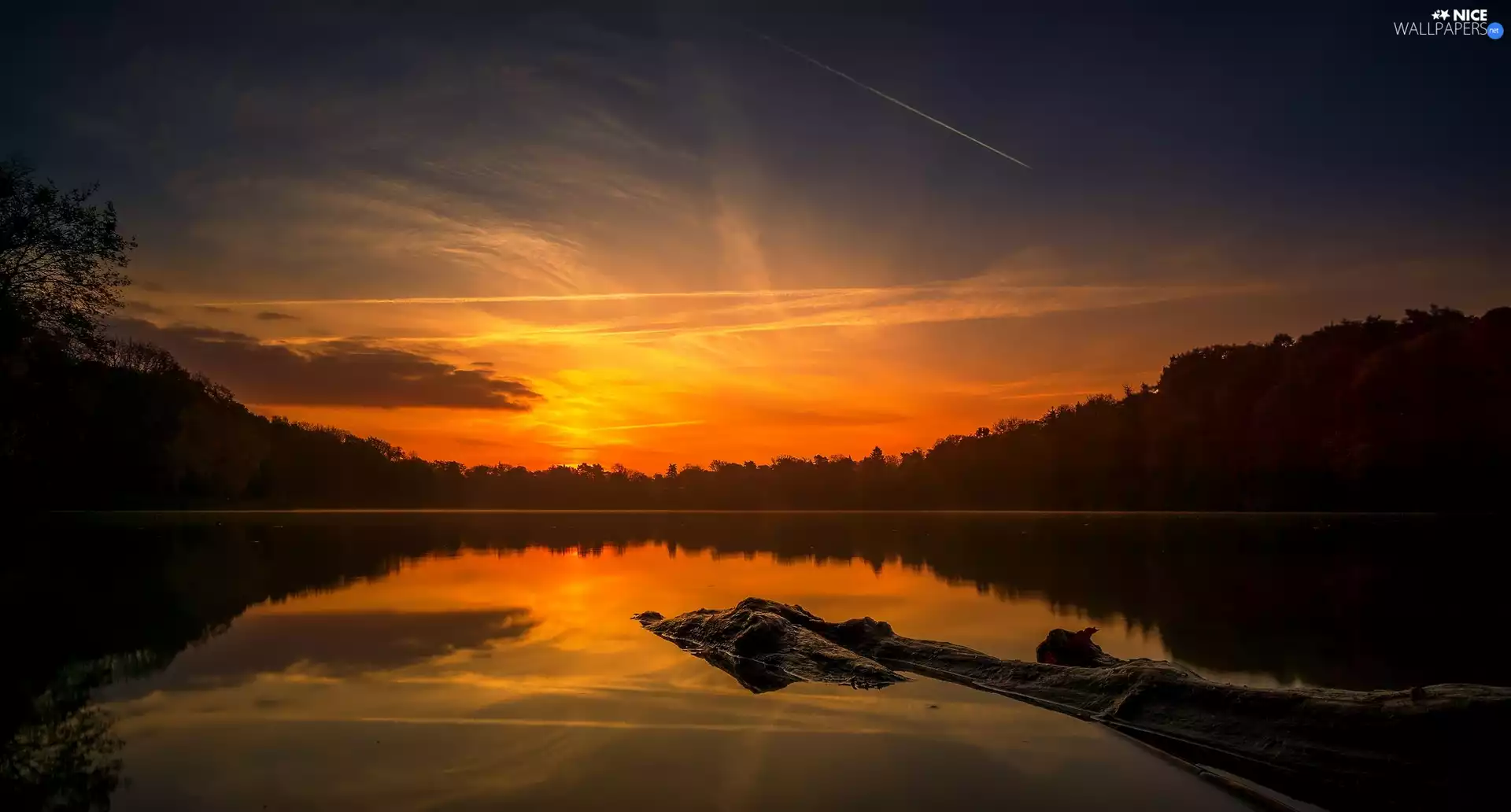trees, lake, Rocks, reflection, viewes, Great Sunsets