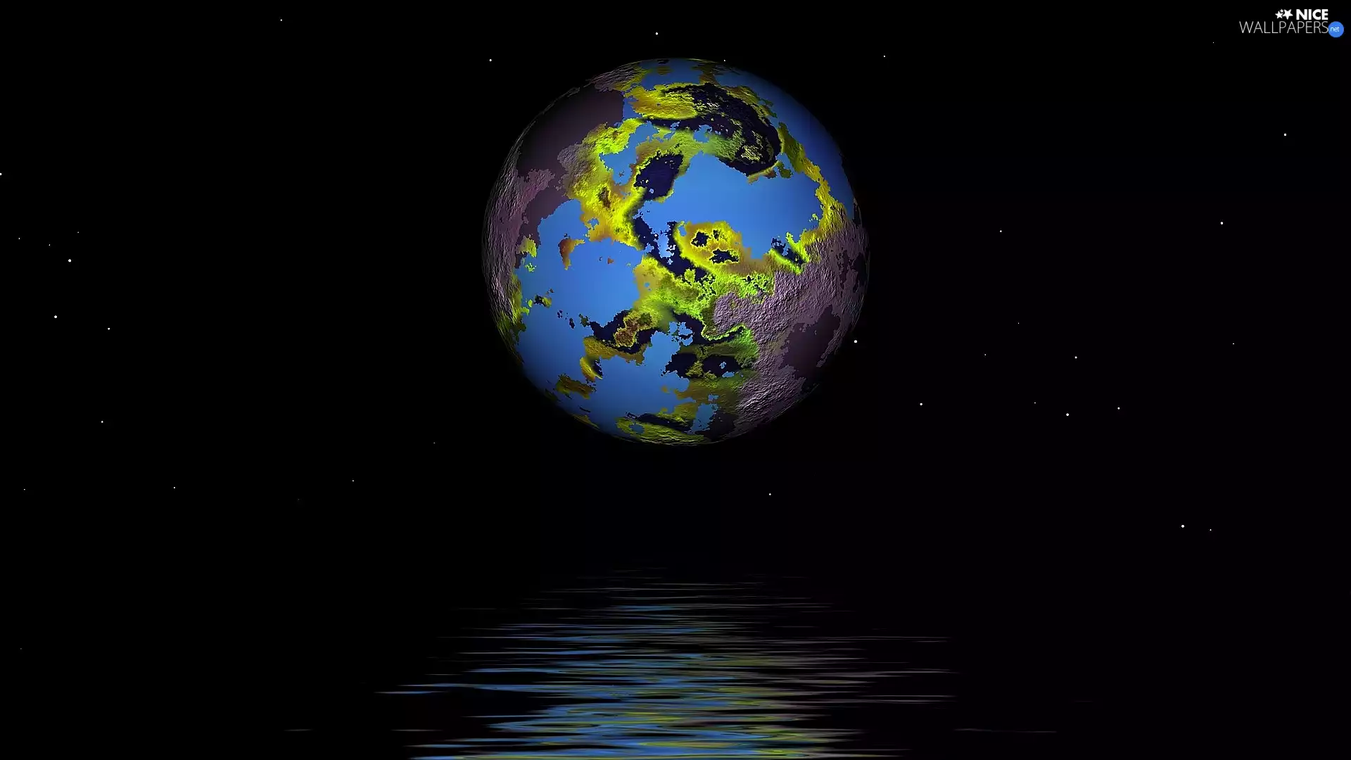 Night, Sky, water, reflection, Planet, star