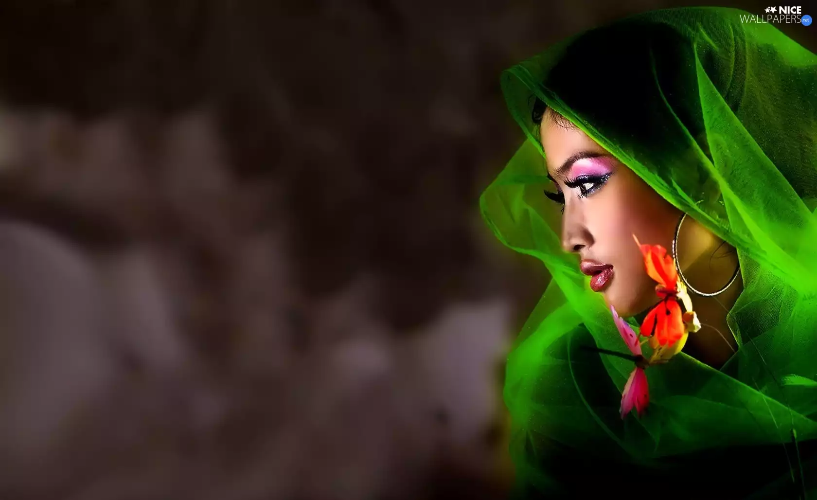 Women, color, ear-ring, make-up