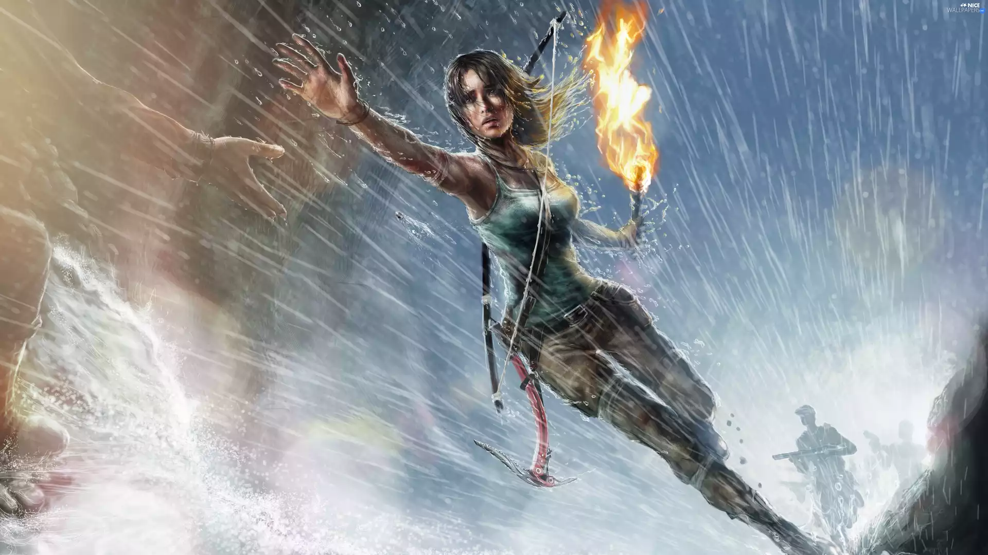 Lara Croft, game, torch, Bow, hand, Rise of the Tomb Raider