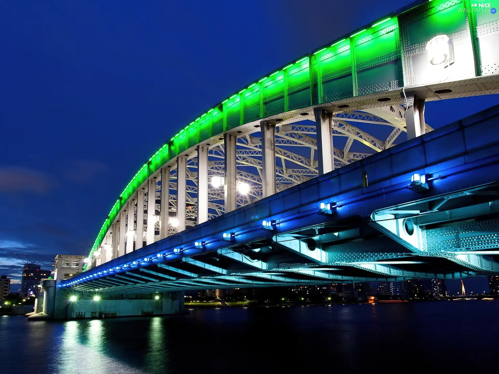 River, Floodlit, bridge