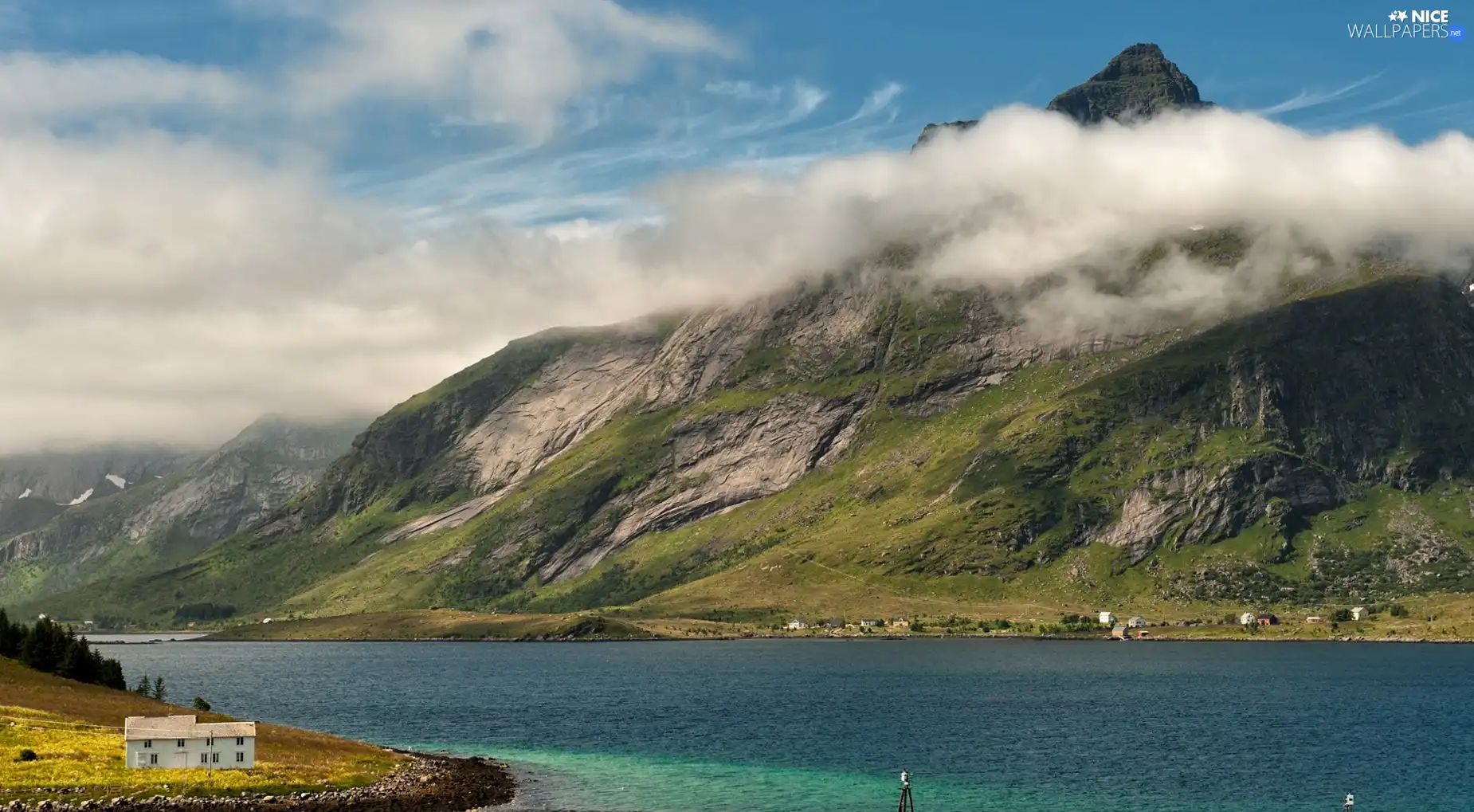 River, Mountains, clouds