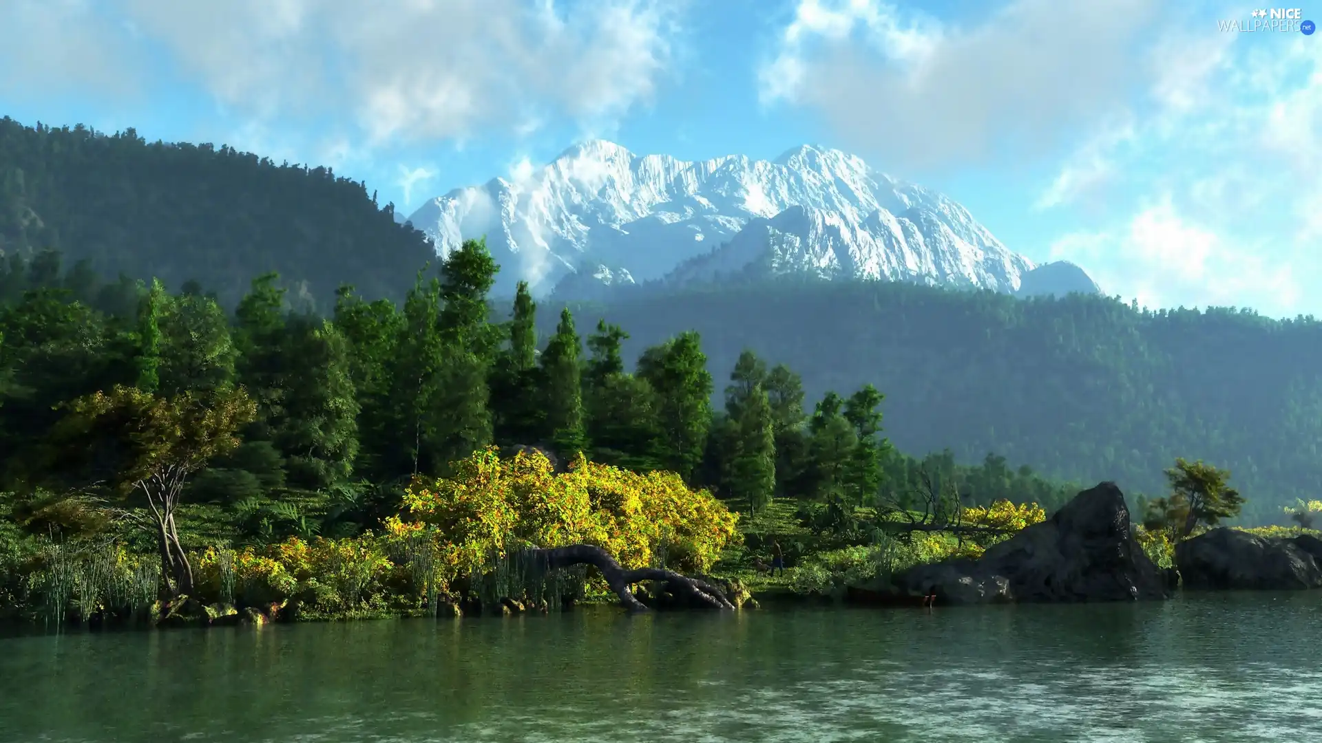 River, Mountains, forest