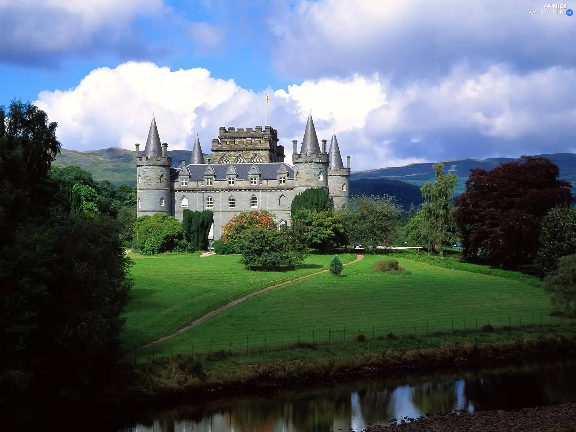 River, Castle, green