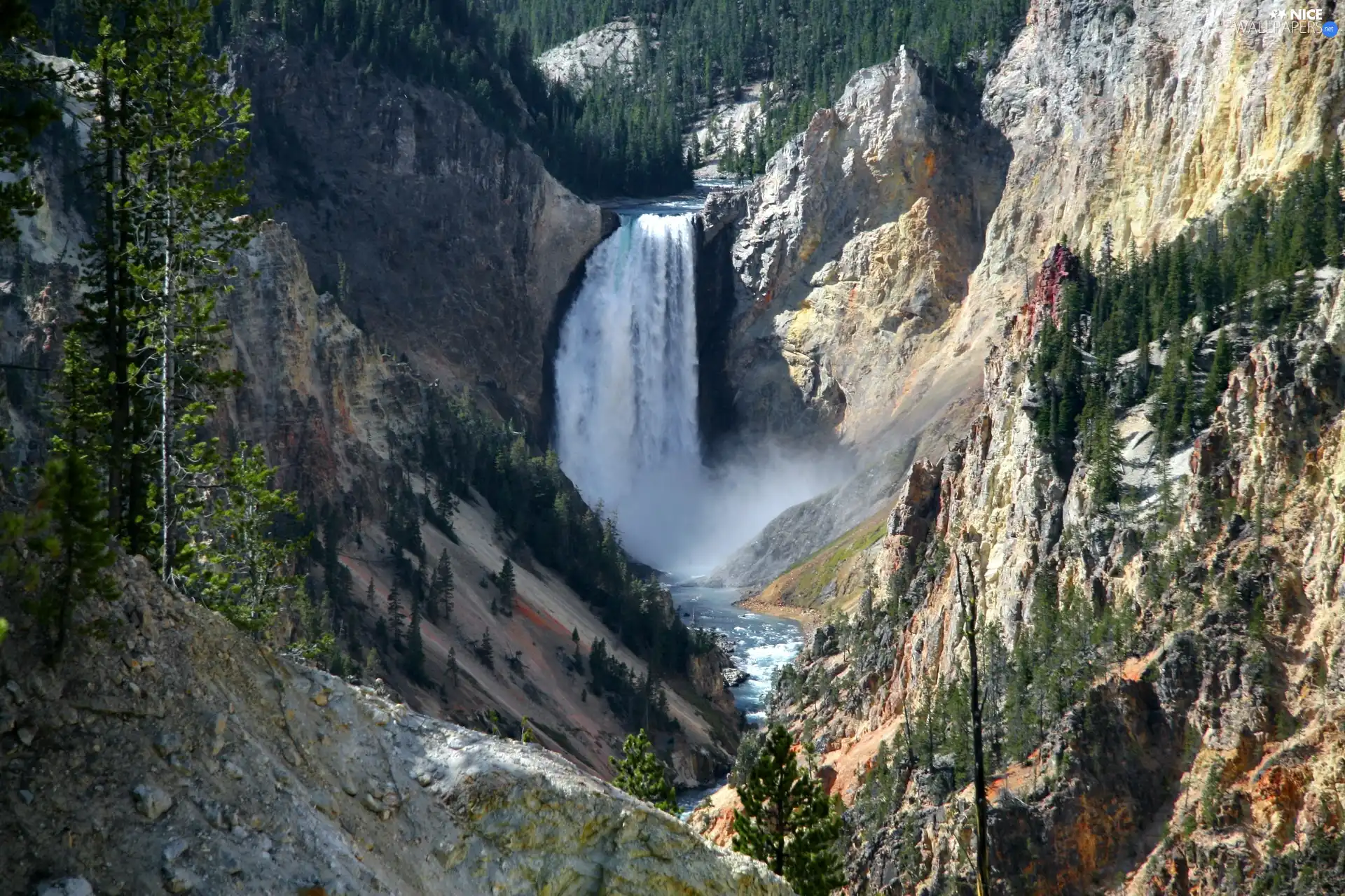 River, waterfall, Mountains