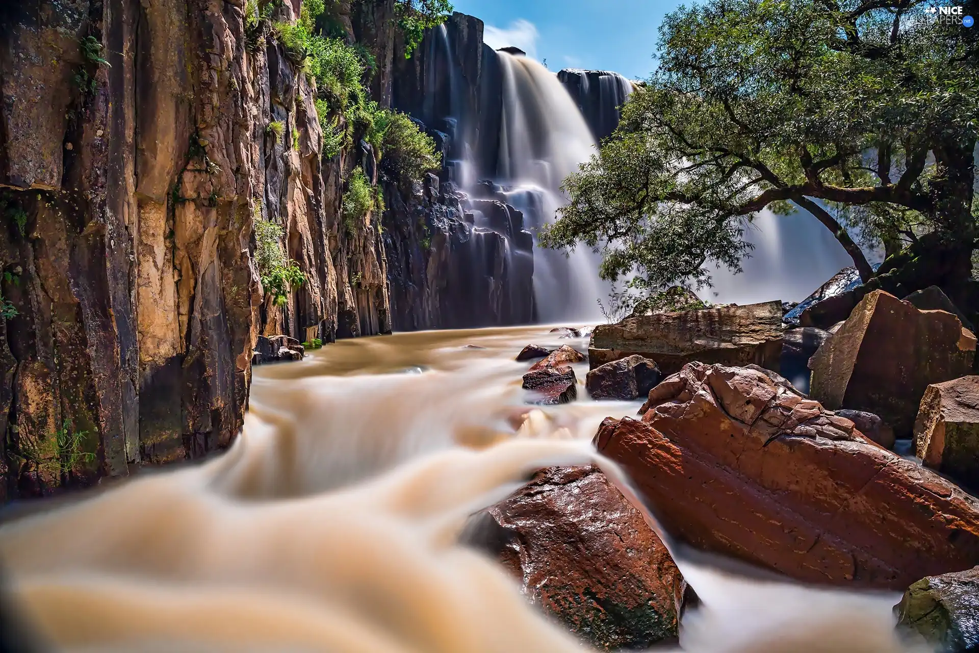 waterfall, Stones, River, Cascades