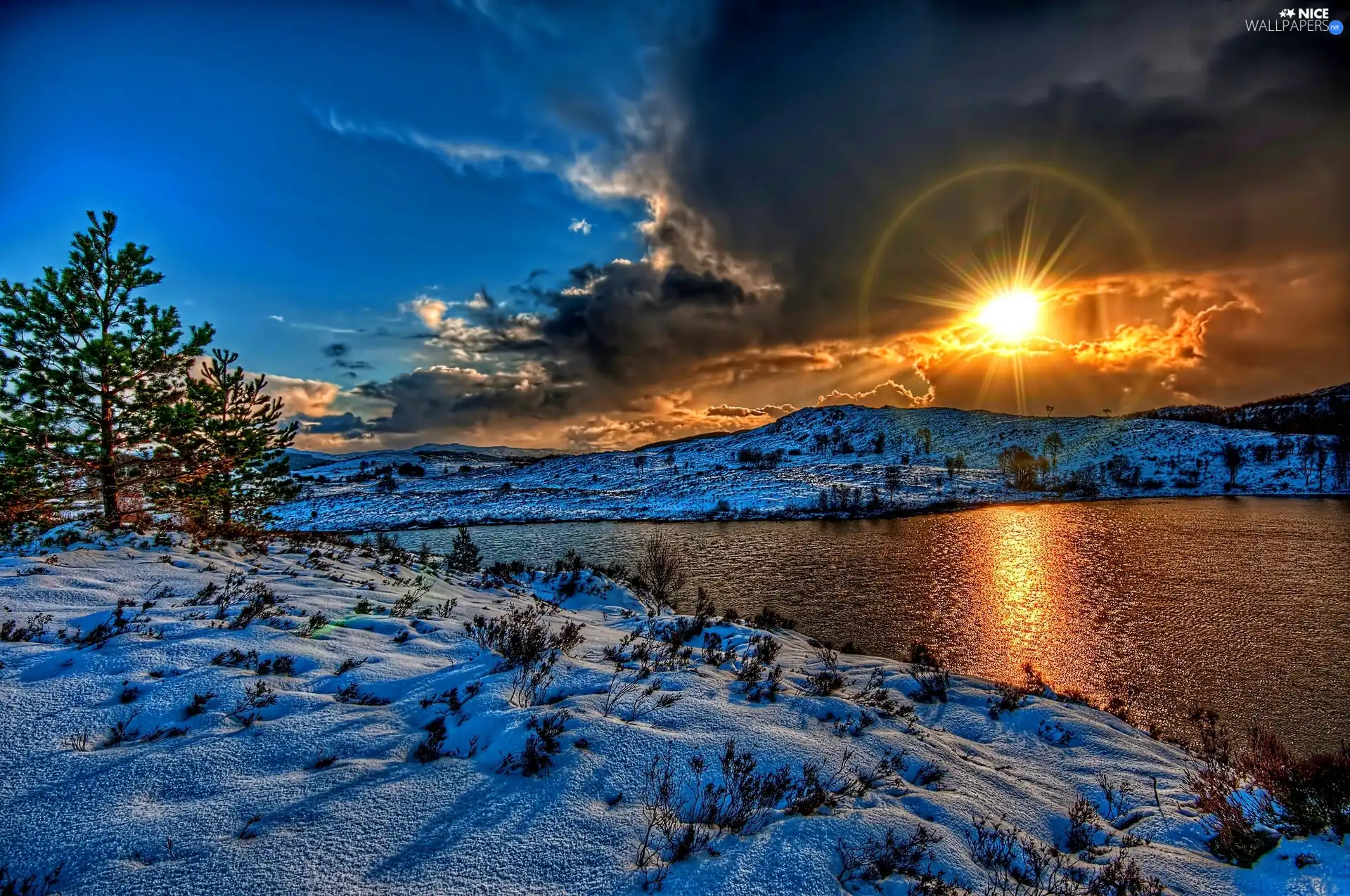 west, winter, River, sun