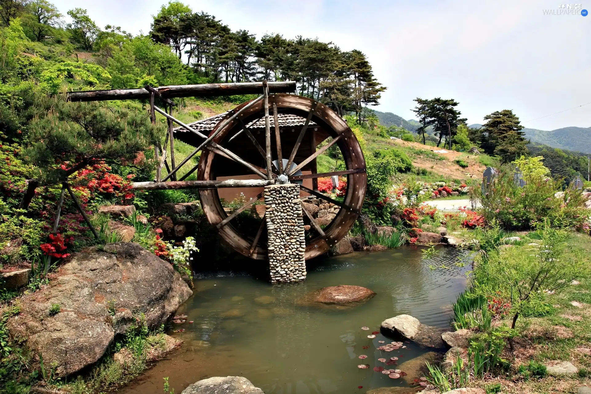 Windmill, by, river, water