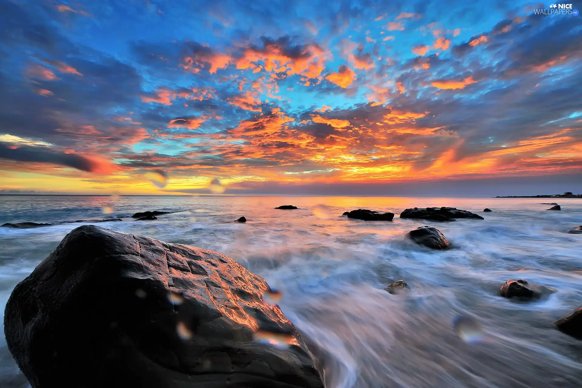 rocks, sea, clouds