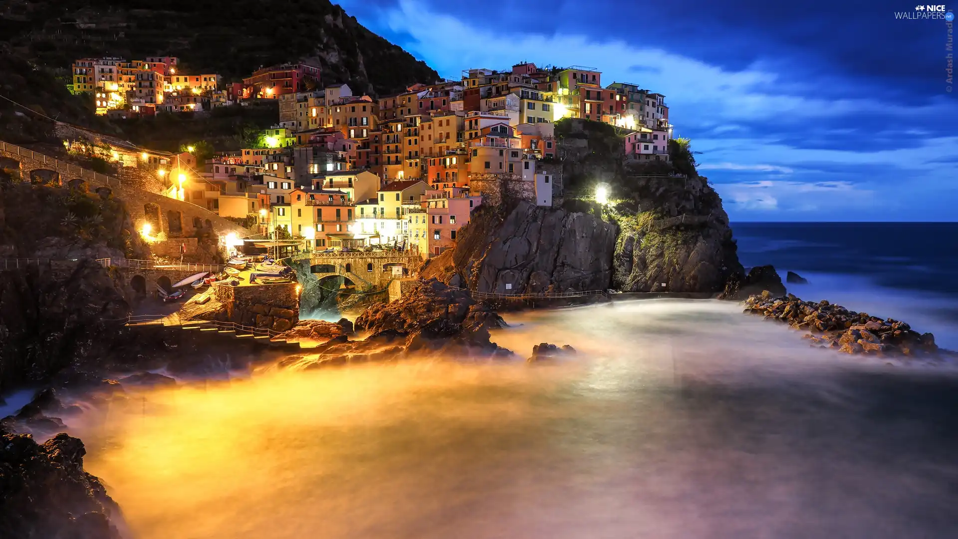 rocks, Coast, Manarola, Houses, Italy