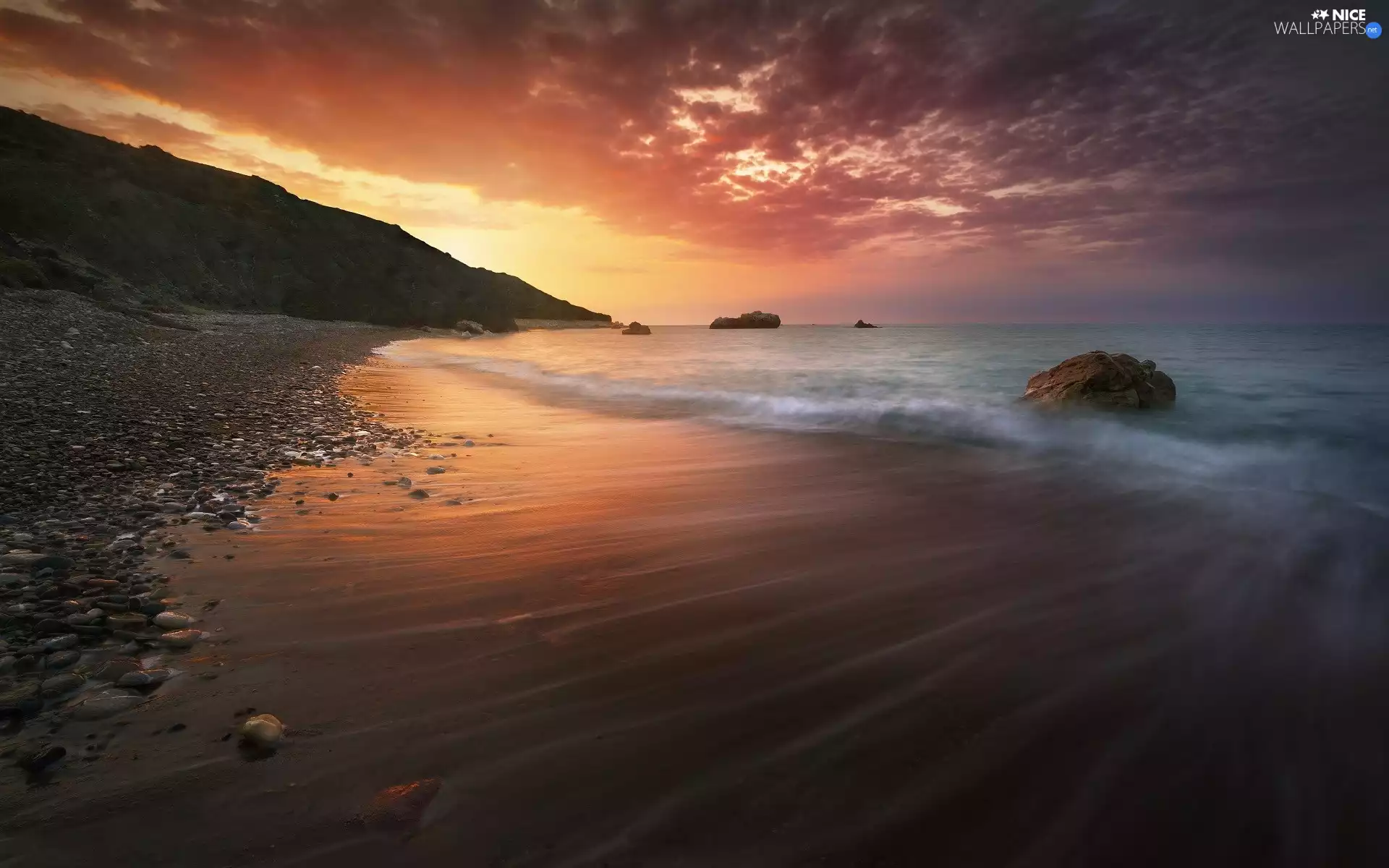 Great Sunsets, Cyprus, rocks, clouds, Stones, sea